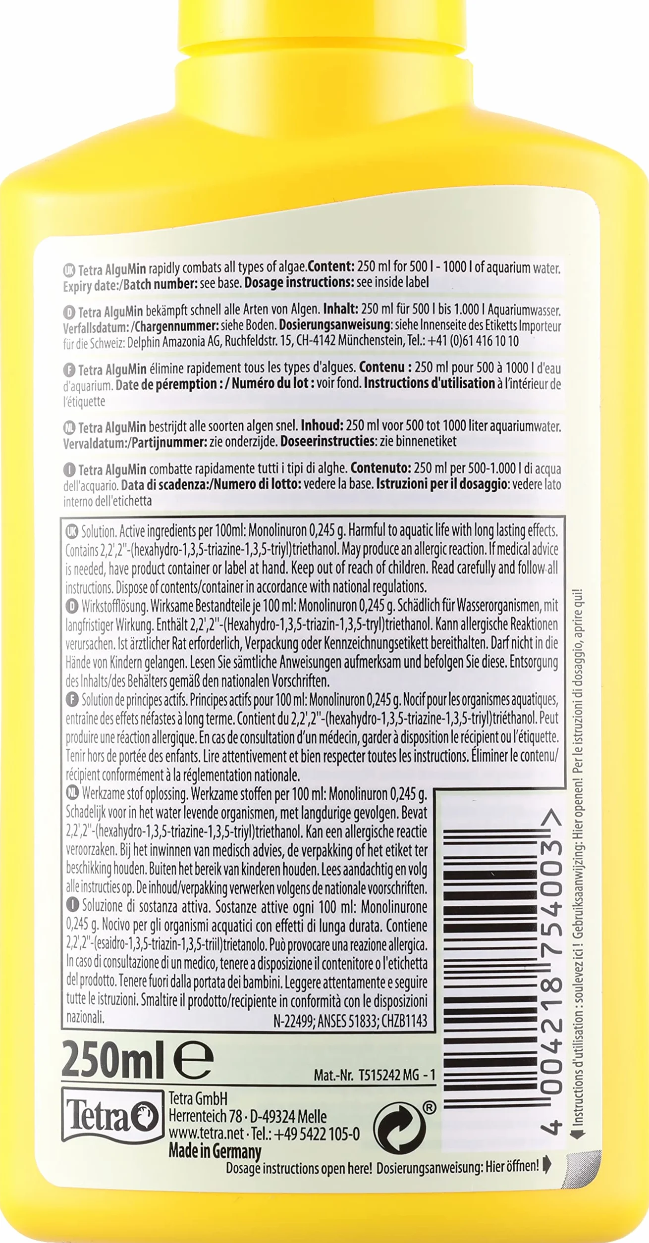 TETRA AlguMin Élimine les Algues 250 ml