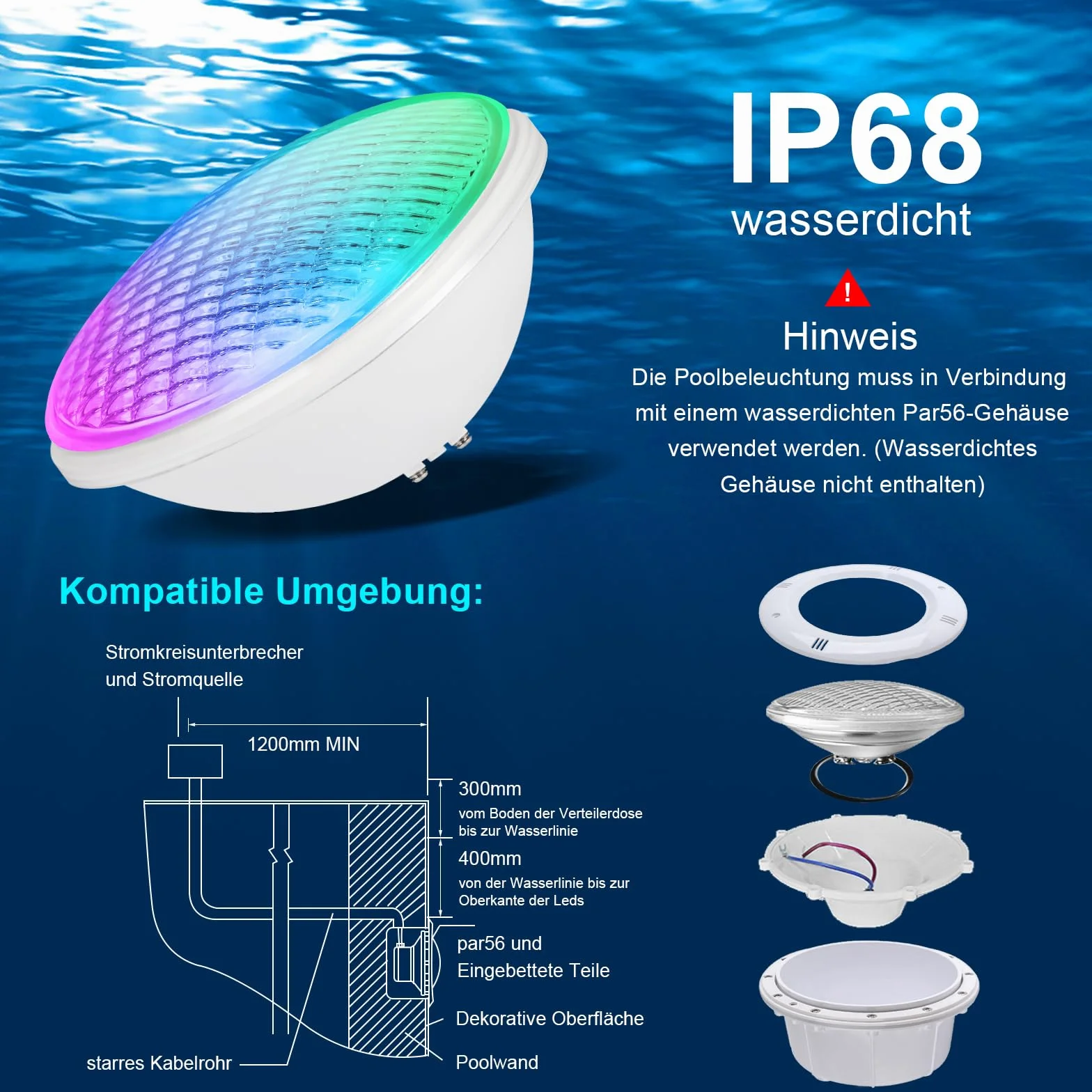Projecteur Piscine Par56 RGB 22W IP68 12V AC/DC avec Télécommande