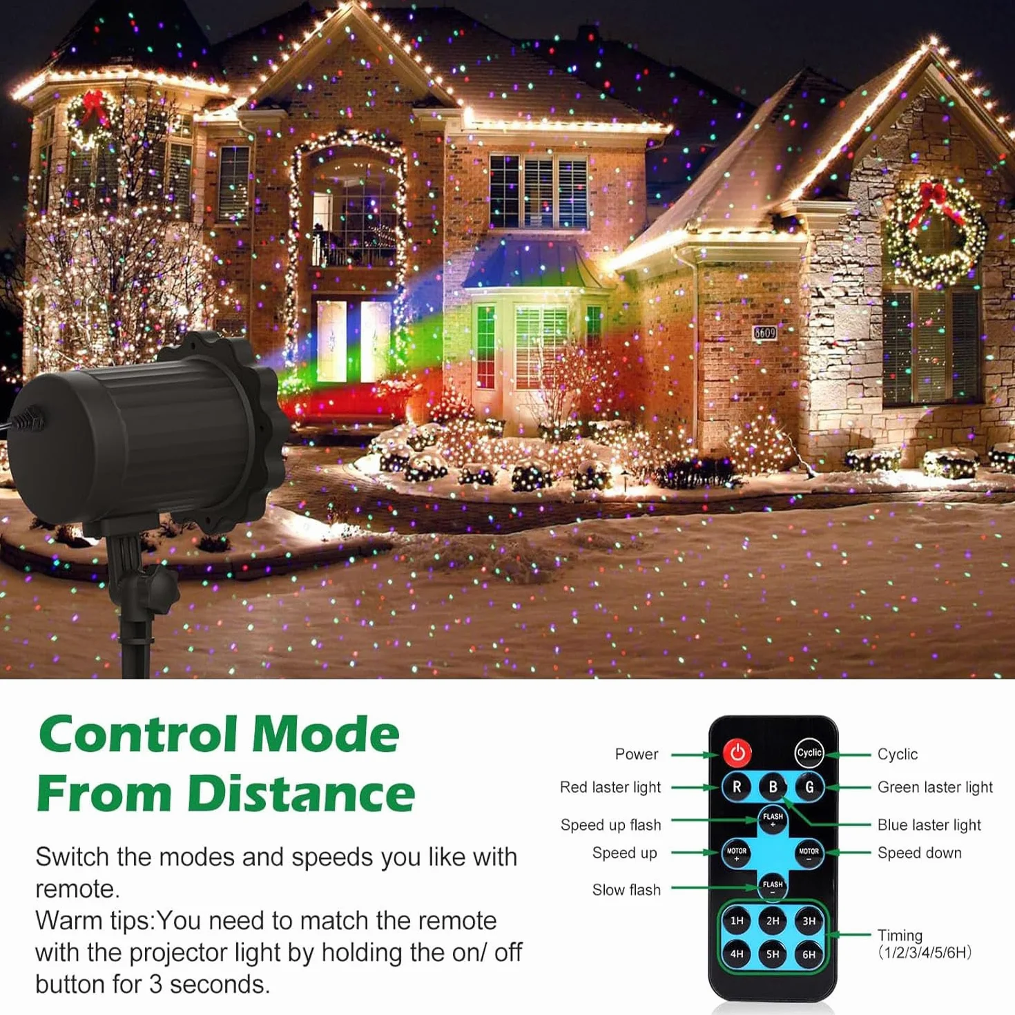 Projecteur Laser Exterieur Noel 3 Couleurs avec Télécommande IP65 16,5 Pieds Decoration Lumière Laser