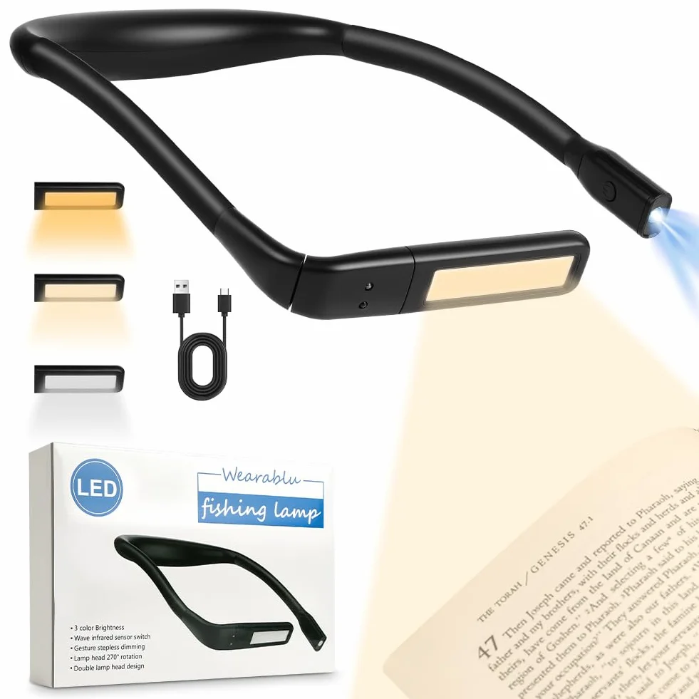 HOTUT Lampe de Lecture à LED pour Cou Rechargeable, 3 Températures Couleur, Luminosité Réglable