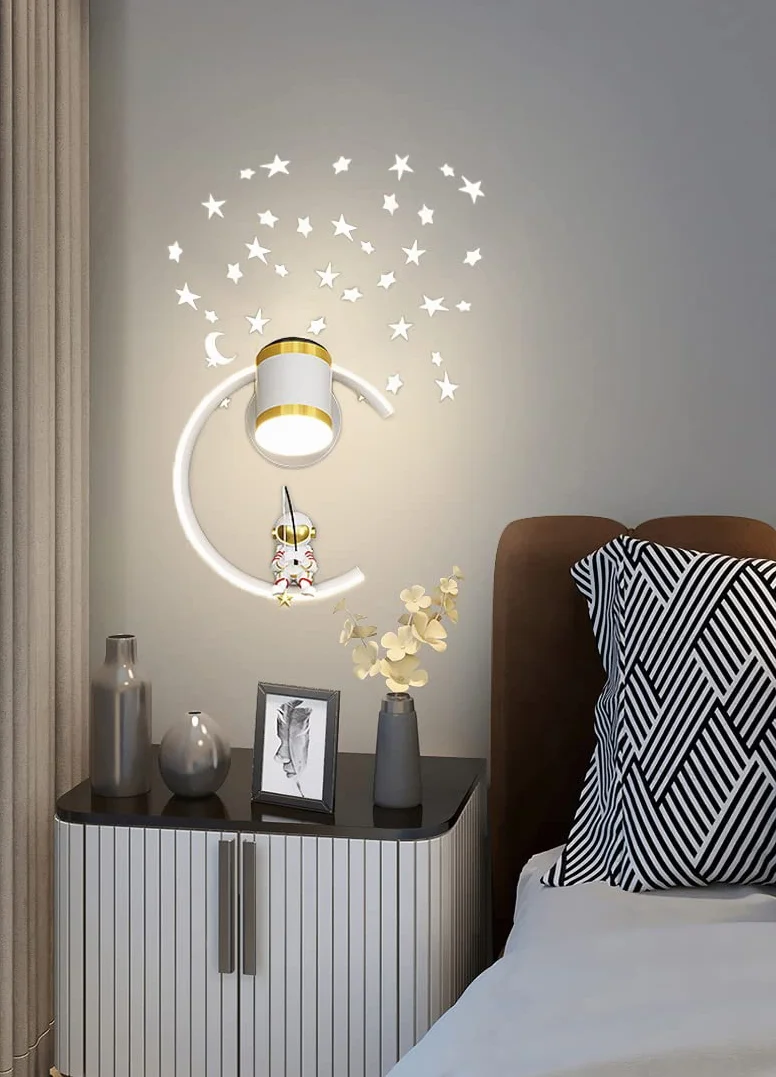 Lampe Murale LED 12W Dimmable Moderne Applique Murale Astronaute Lumière Chambre Enfant Garçon Fille Salon Veilleuse