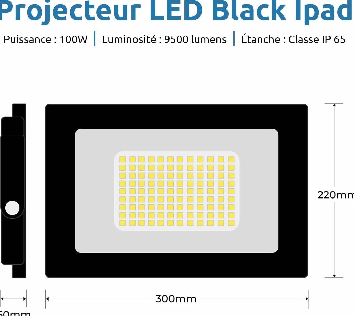 Europalamp Projecteur LED 100W Blanc 6000K Blanc froid