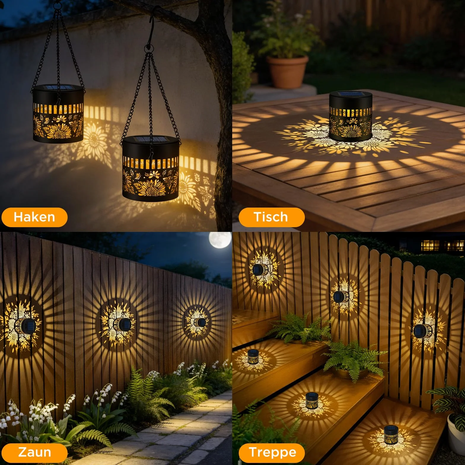Lanternes Solaires D'extérieur Lot De 2, Blanc Chaud, Étanche, Allumage Automatique Pour Patio Jardin Terrasse