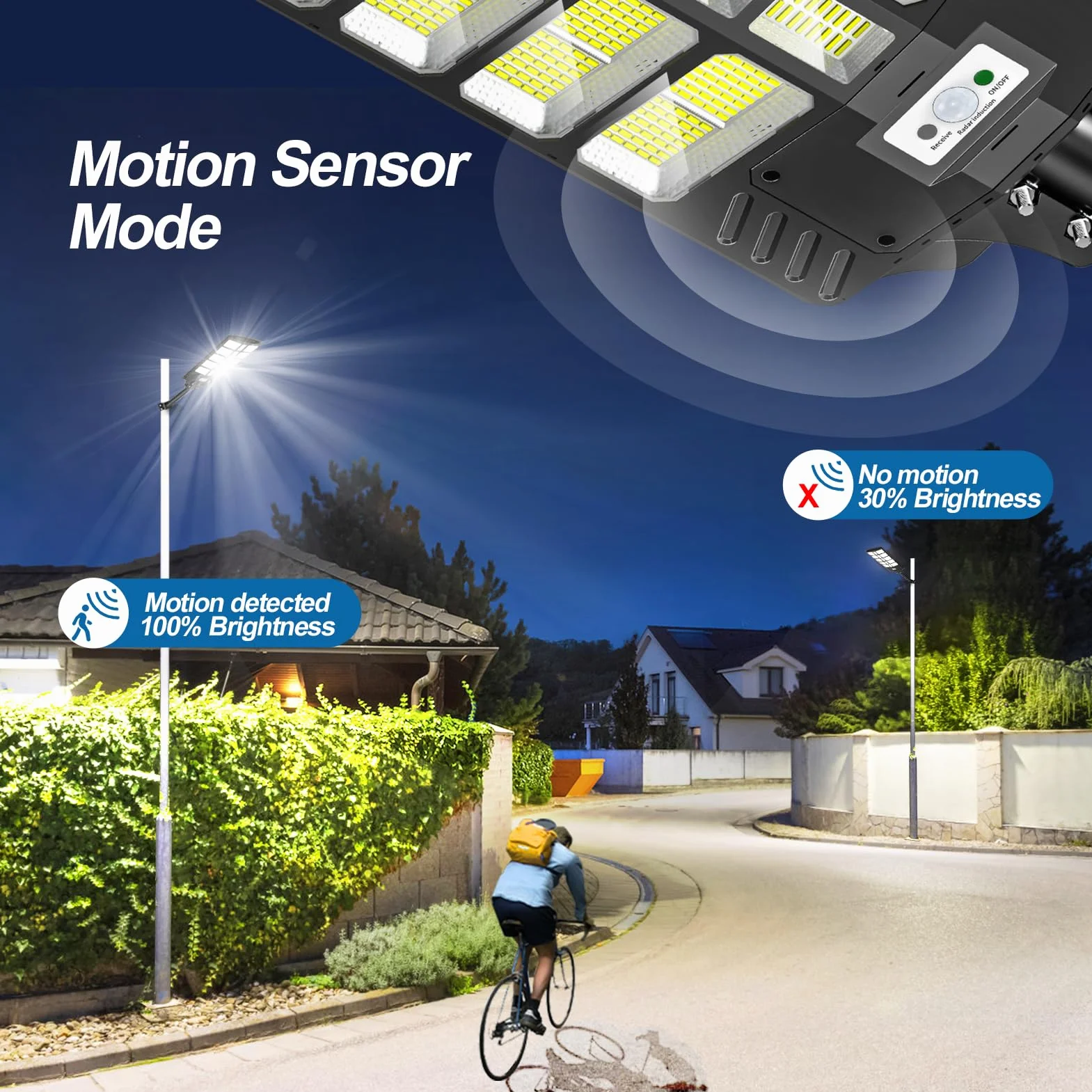 LED Réverbères Solaire Exterieur 1200W 6500K IP67 avec Télécommande Détecteur de Mouvement Étanche