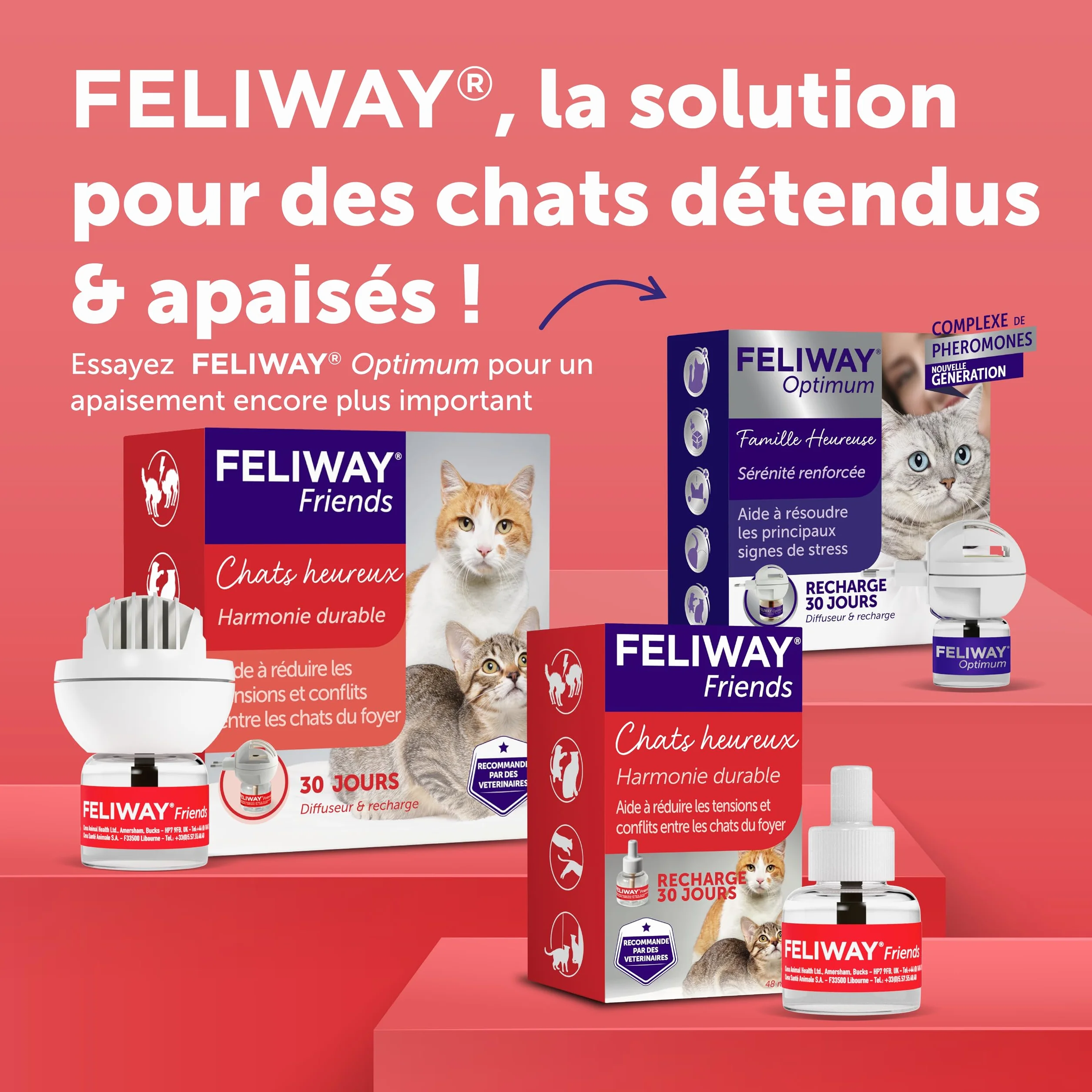 FELIWAY Friends 30 Jours Recharge Diffuseur Phéromones Apaisantes Chats 48 ml