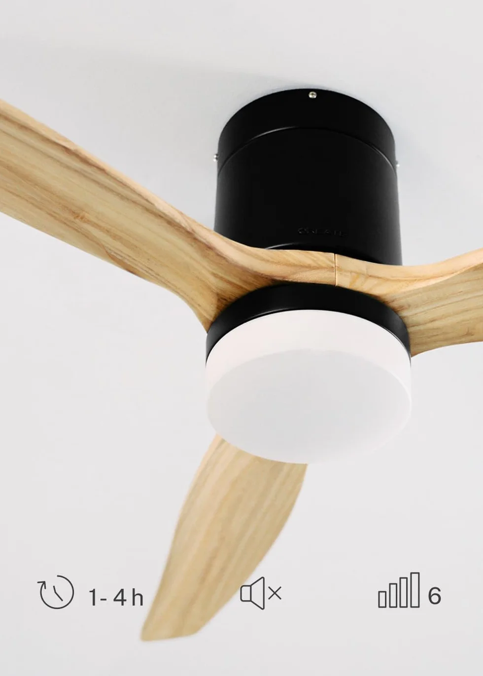 CREATE WINDCALM DC Ventilateur de plafond ABS noir pales effet bois clair 40W Silencieux Ø132 cm 6 vitesses minuterie été hiver