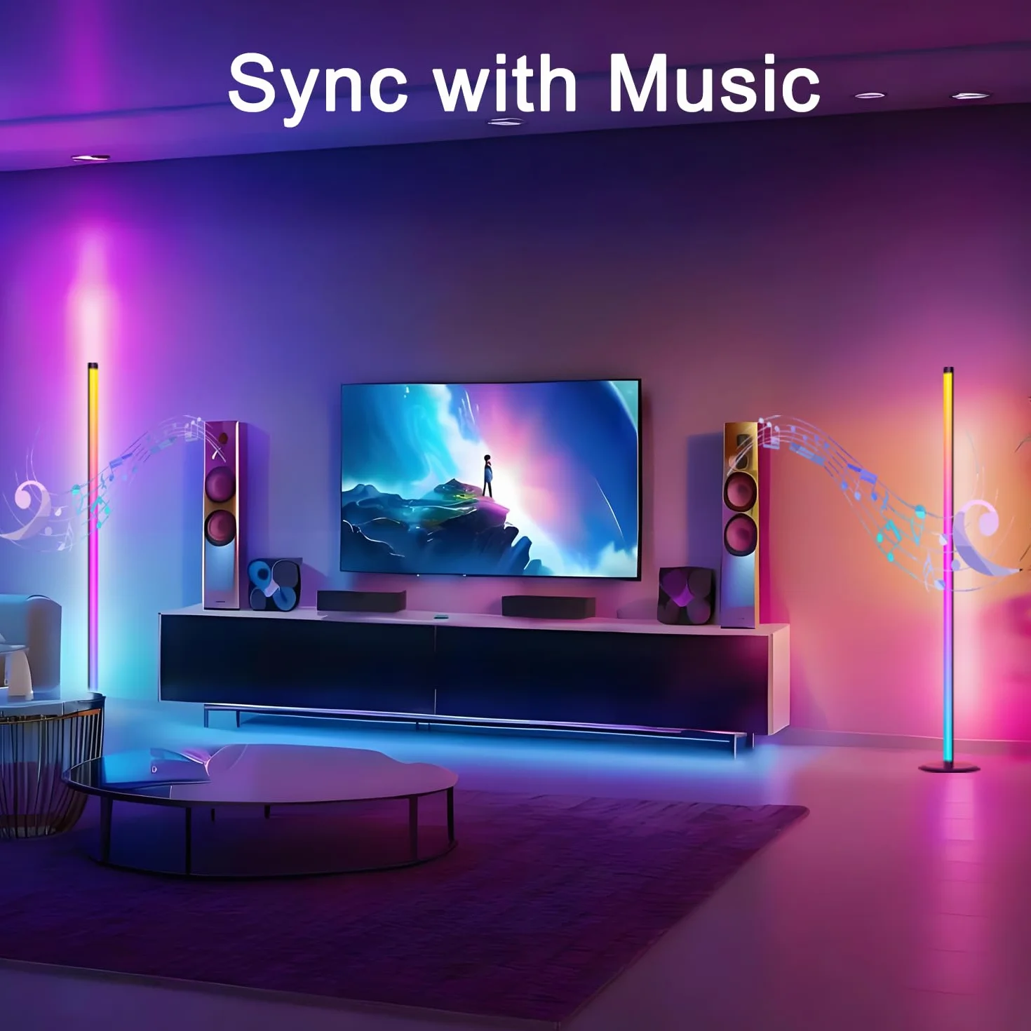 Lampadaire LED RGB 16 Millions Couleurs, Dimmable avec Télécommande et APP, 46 Modes Scène, Sync Musique, Noir