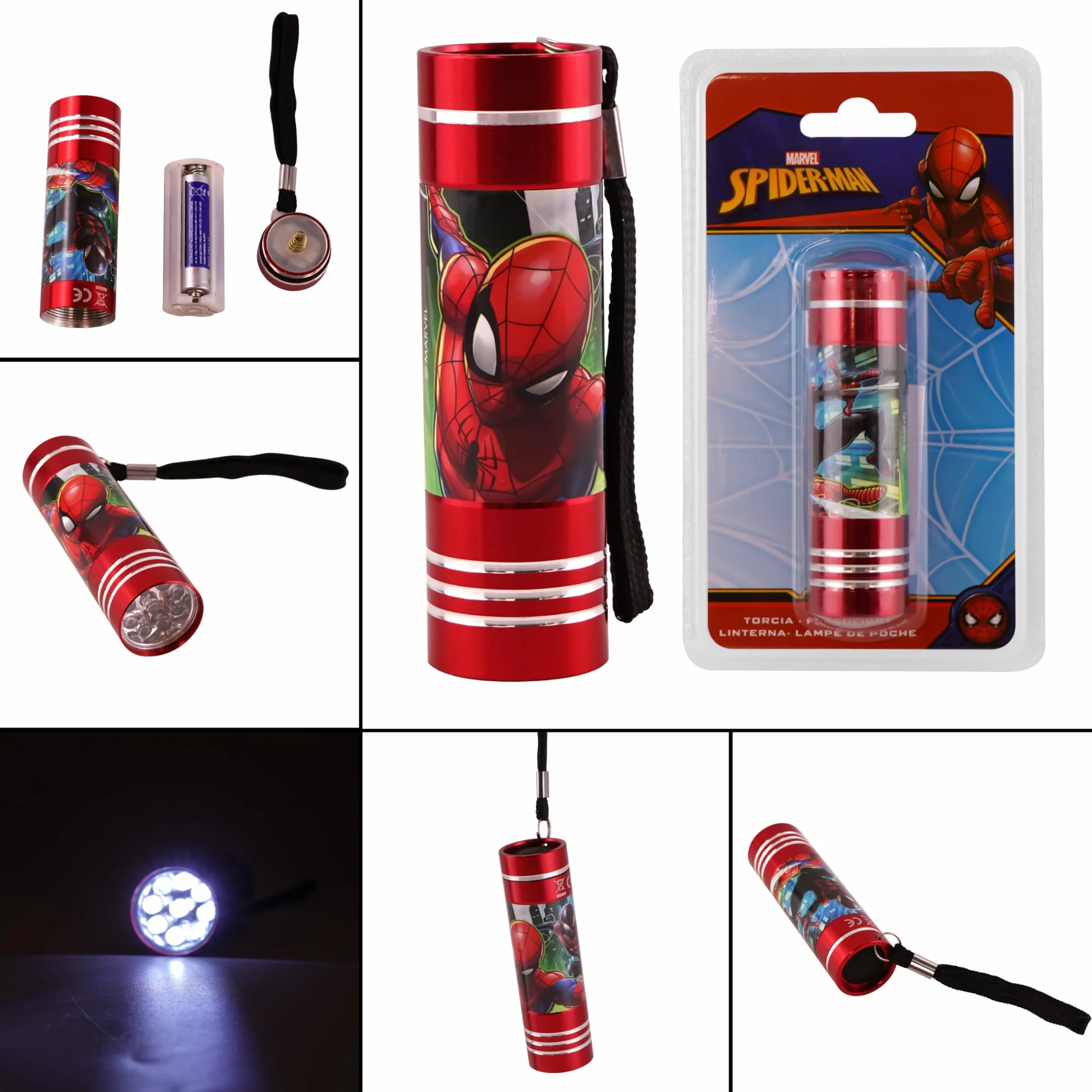 Lampe de poche Spiderman LED aluminium 8,7 cm pour enfants veilleuse Paw Patrol avec lanière