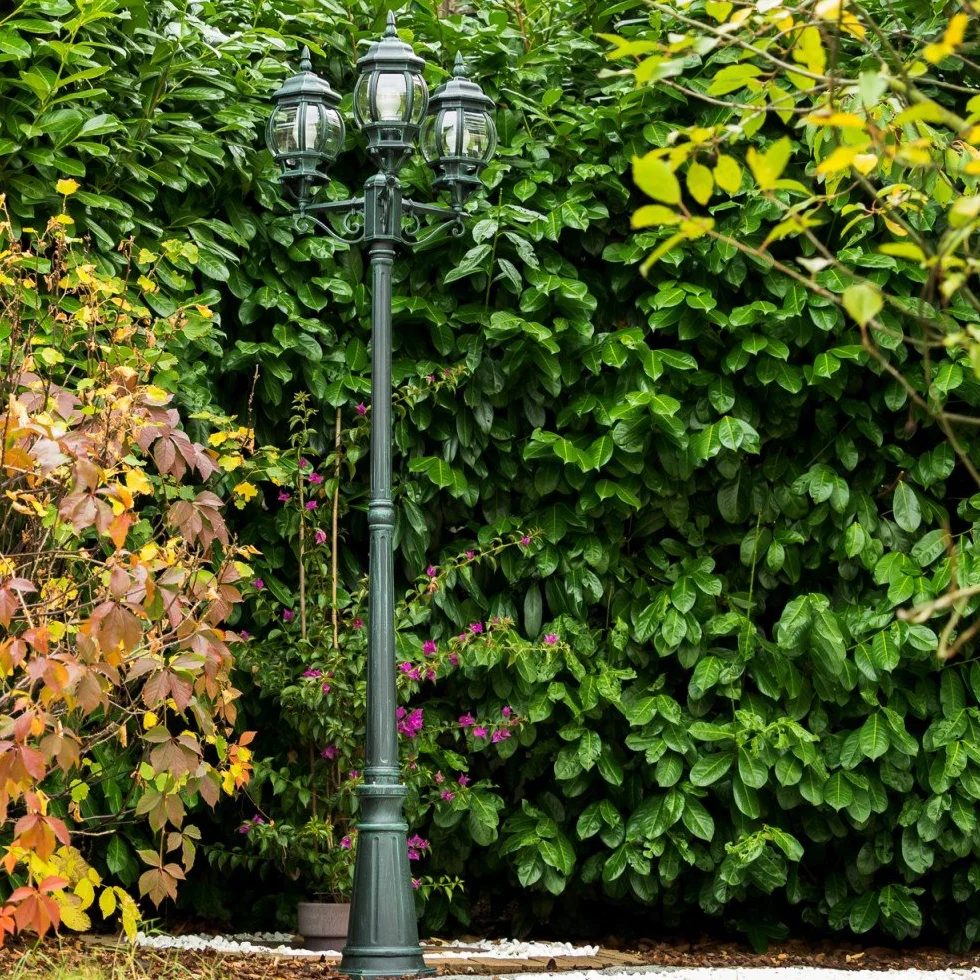 Kobe Lampe d'extérieur Candélabre Fonte d'aluminium Noir/Vert 3 Branches 215 cm E27 IP44