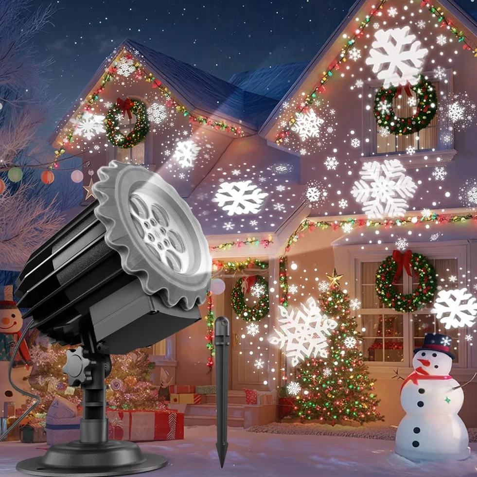 Projecteur LED Flocons de Neige Effet 3D, Décorations de Noël Imperméable pour Extérieur
