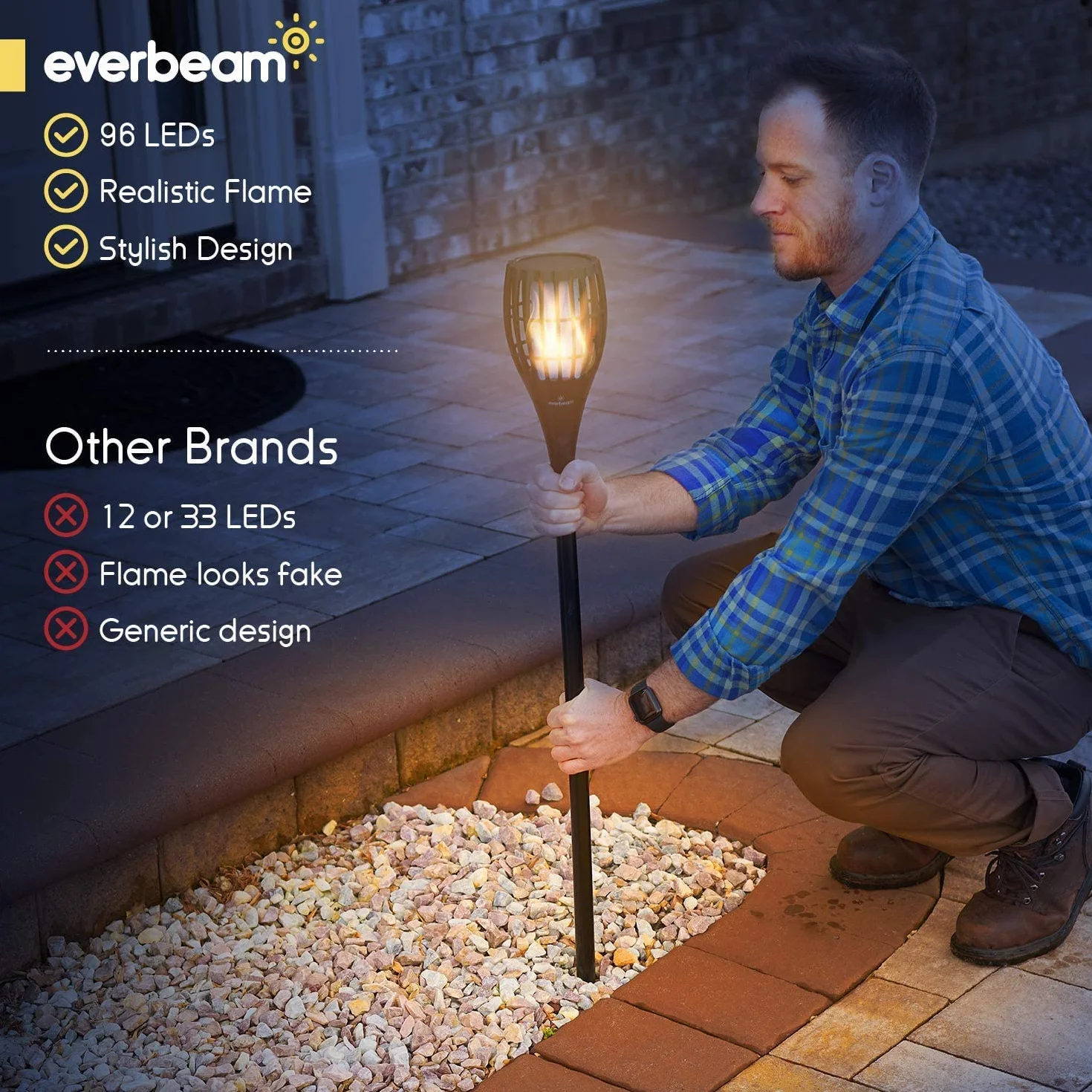 Everbeam P1 Torche Solaire avec Flamme Vacillante 96 LED Extérieur Imperméable Lot de 4