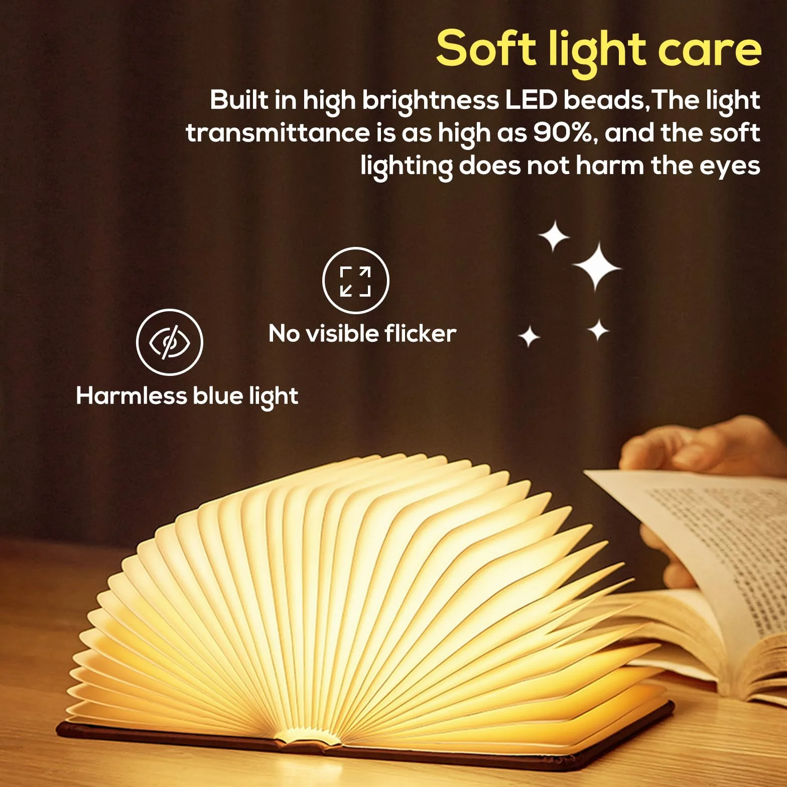 SUNOYA Lampe Livre LED Pliante en Bois, 3 Couleurs Rechargeable, Mini Lampe de Lecture Magnétique