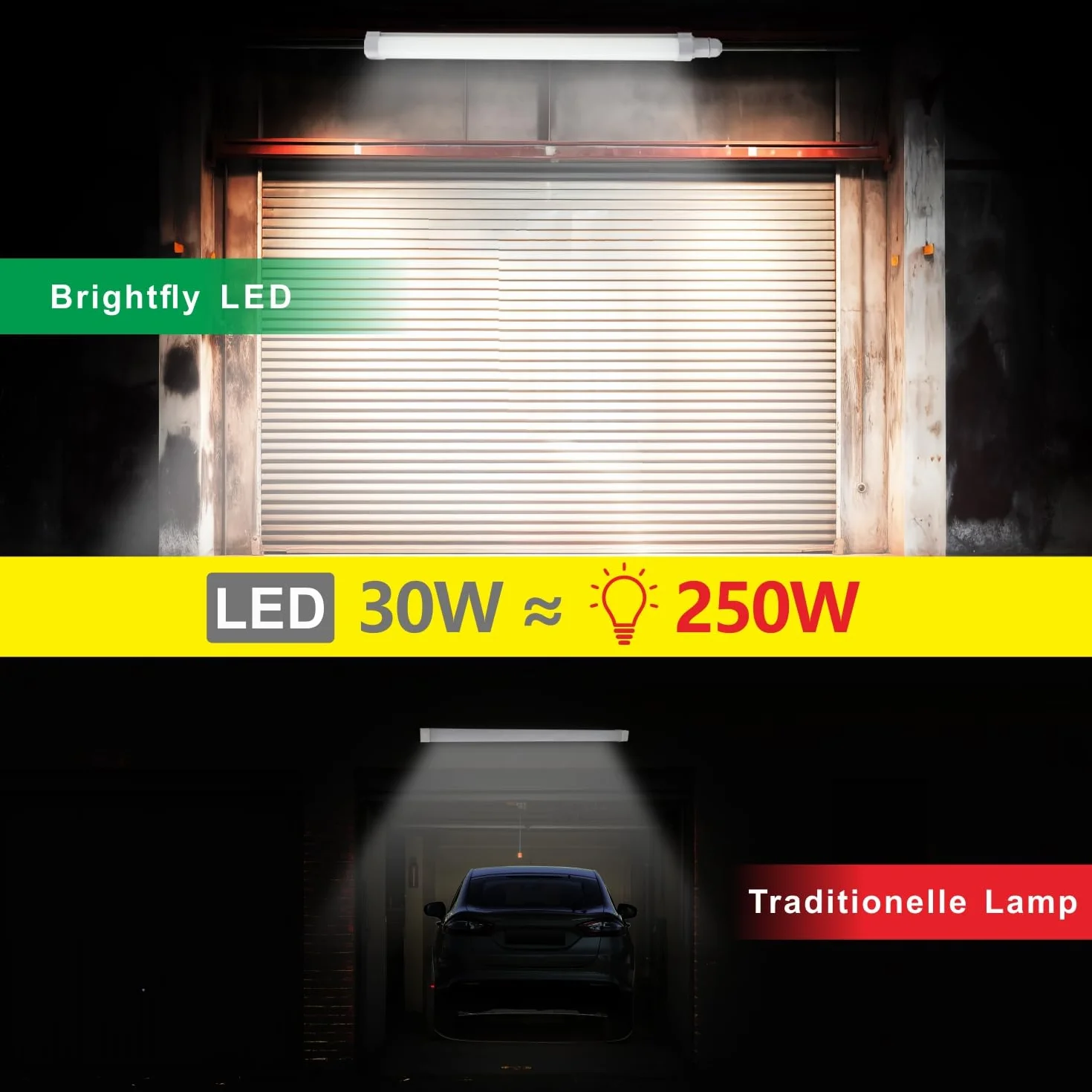 BrightFly Lot de 2 Réglettes LED 120 cm, 30W 3420 lm, 6500K Blanc Froid, IP65 Étanche pour Garage