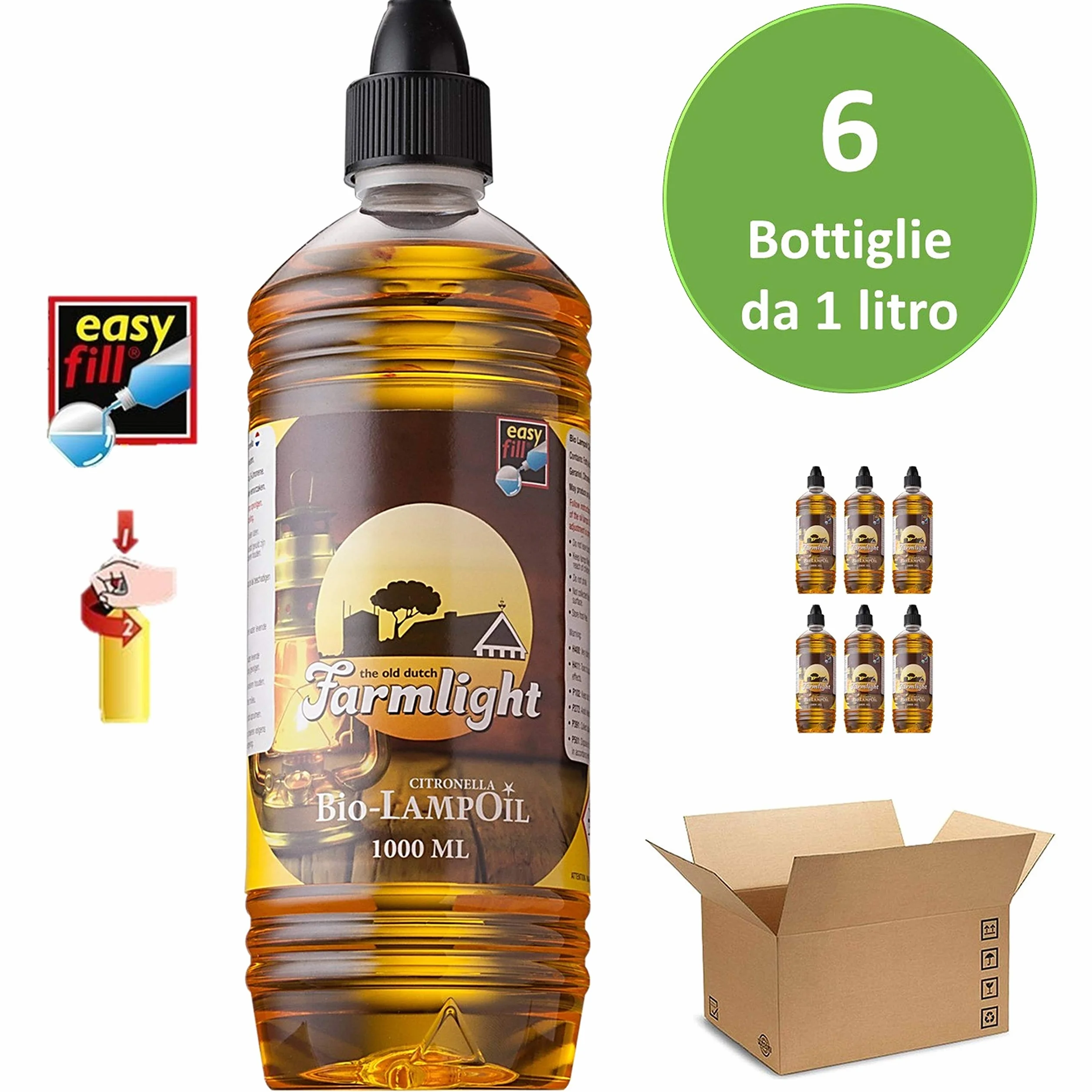 Huile de Lampe Bio Citronnelle 6x1L Naturel Sans Fumée Sans Odeur