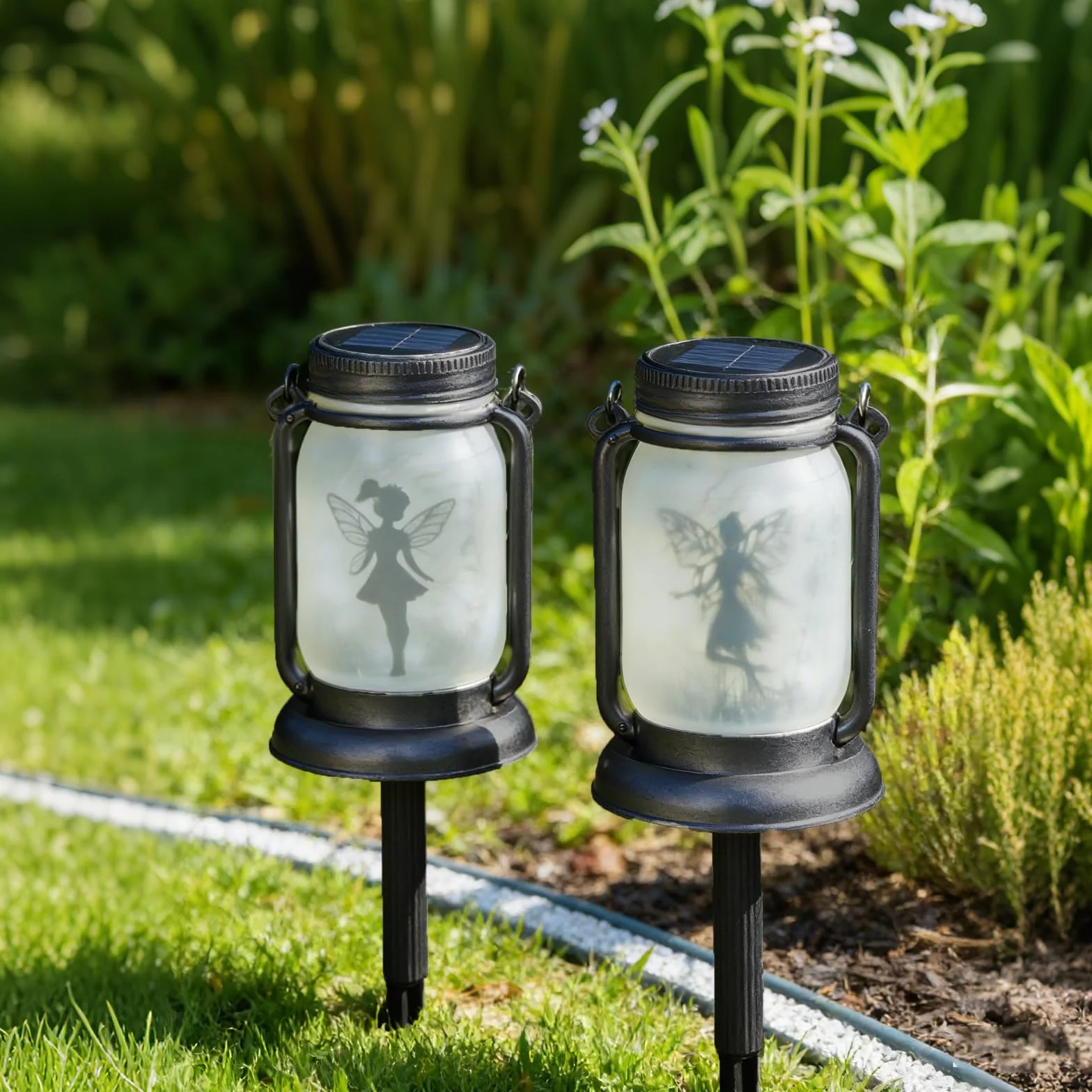 Lampes solaires à suspendre extérieur IP65 étanches, lanternes solaires jardin décoration papillon bocal patio