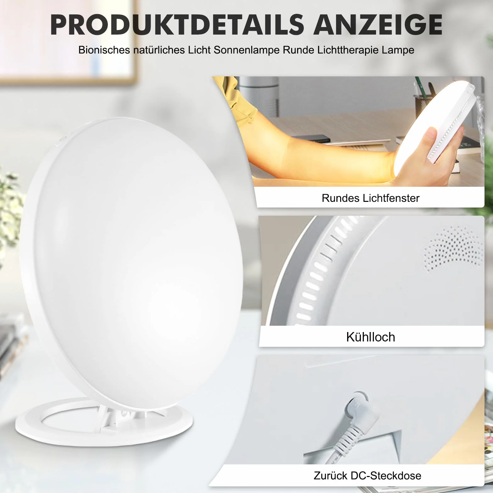 HOSPAOP Lampe de Luminothérapie 10000 Lux LED sans UV, Variateur Continu, 3 Températures de Couleur, Plein Spectre