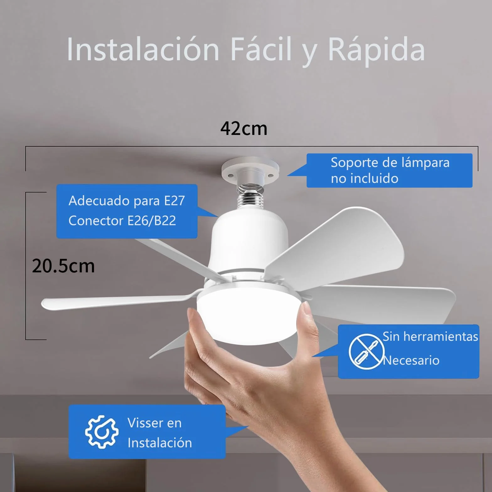 Himmel Ventilateur Plafond avec Lumière 30W Dimmable LED 3 Vitesses 6 Pales Blanc
