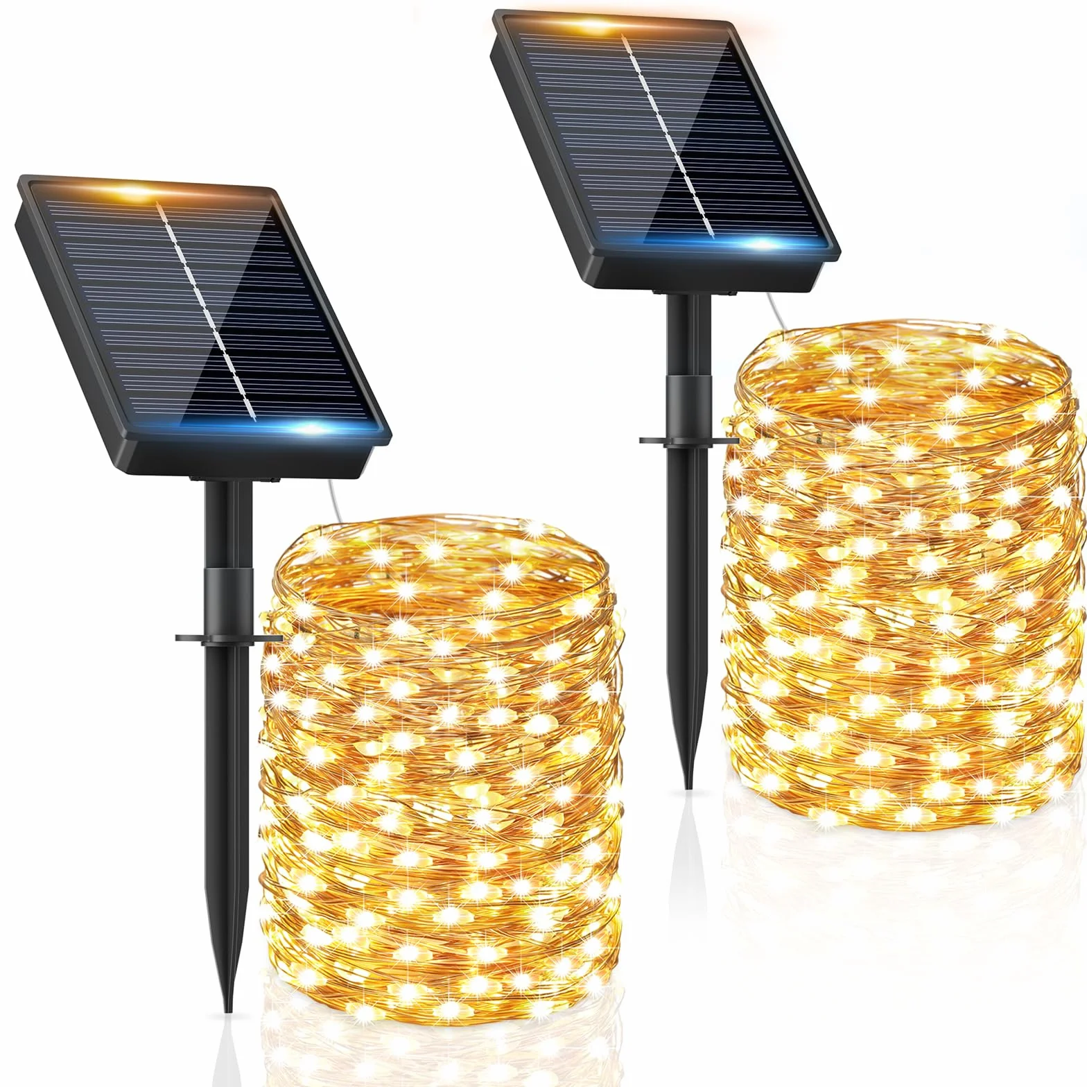 Guirlandes solaires d'extérieur IP65 8 modes 16+2m 160 LED Blanc chaud Lot de 2