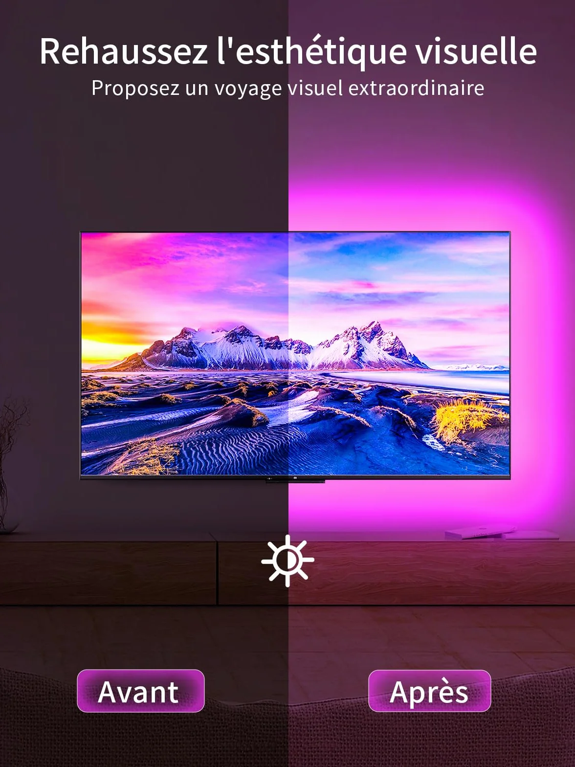 Ruban LED TV 4M pour TV 45"-55" Bluetooth USB alimenté avec télécommande