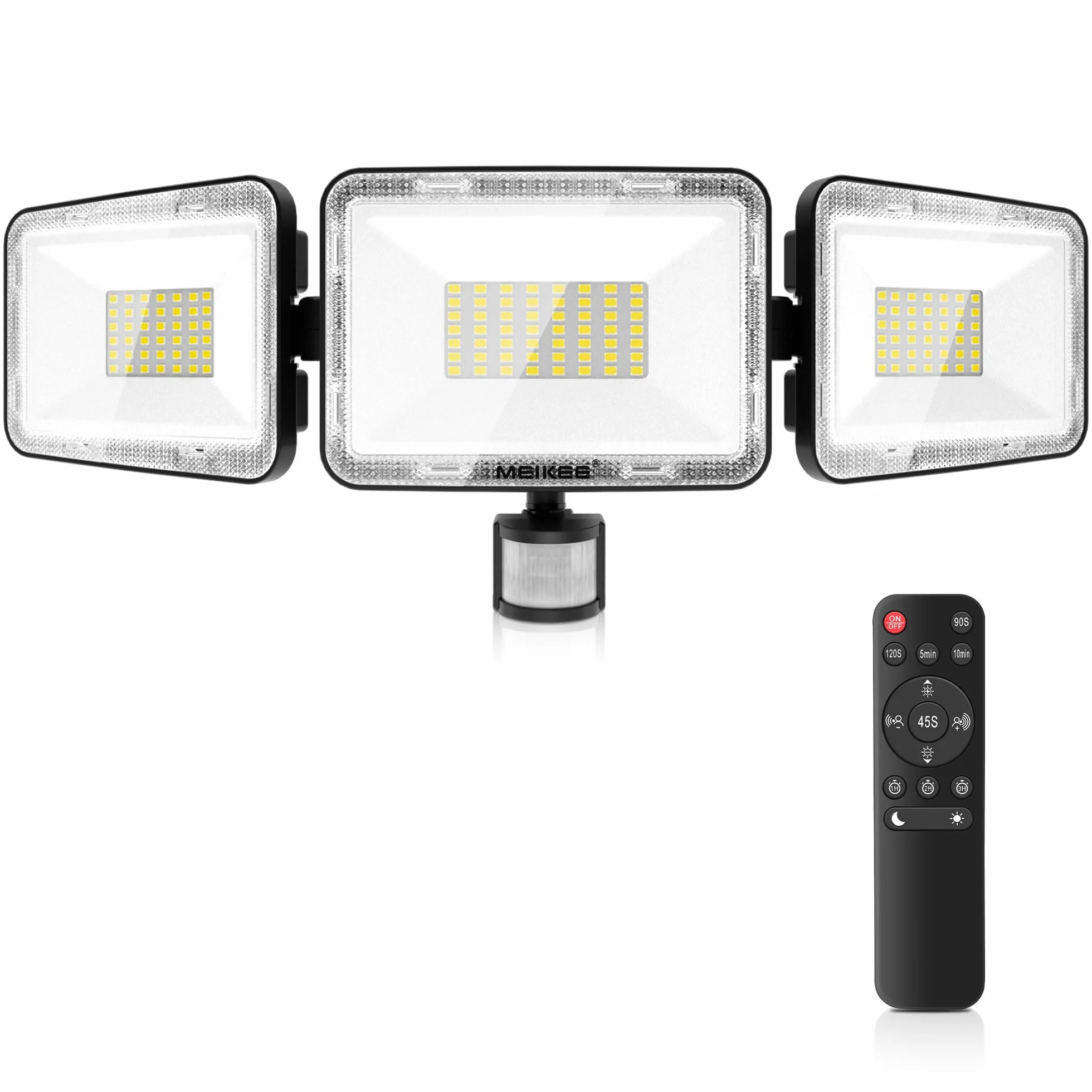 MEIKEE Projecteur LED Extérieur 70W 6580LM Détecteur de Mouvement IP66 Étanche 6500K Blanc Froid 3 Têtes
