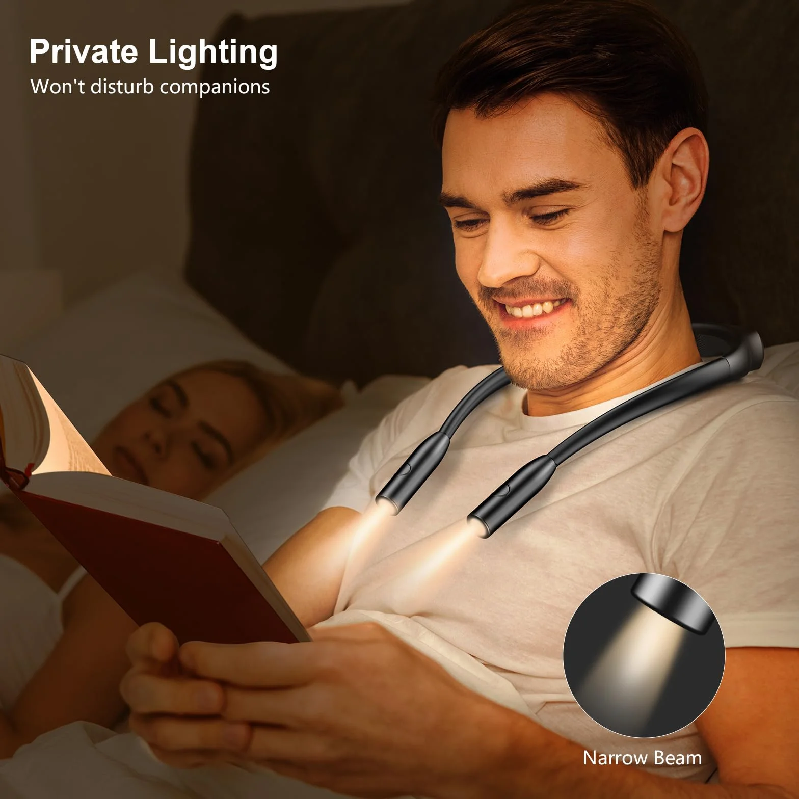 Gritin Lampe de Lecture de Cou Rechargeable, 80H Autonomie, Cou Ergonomique & Bras Flexible