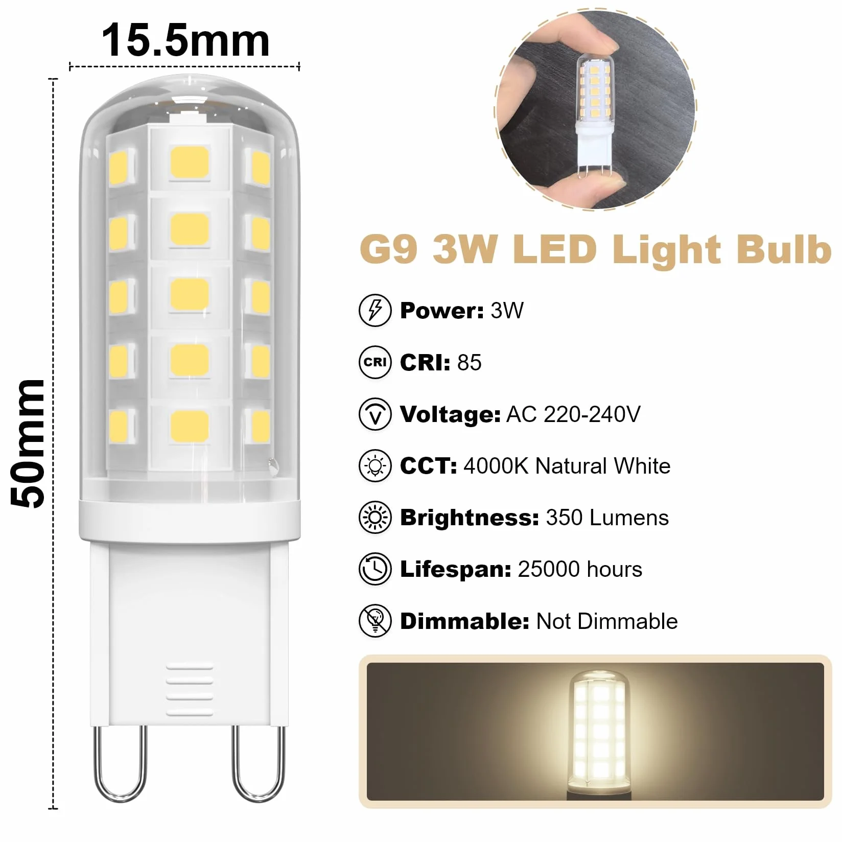 Ampoule LED G9 Blanc Neutre 4000K 3W Équivalent 30-40W 350LM Lot de 6