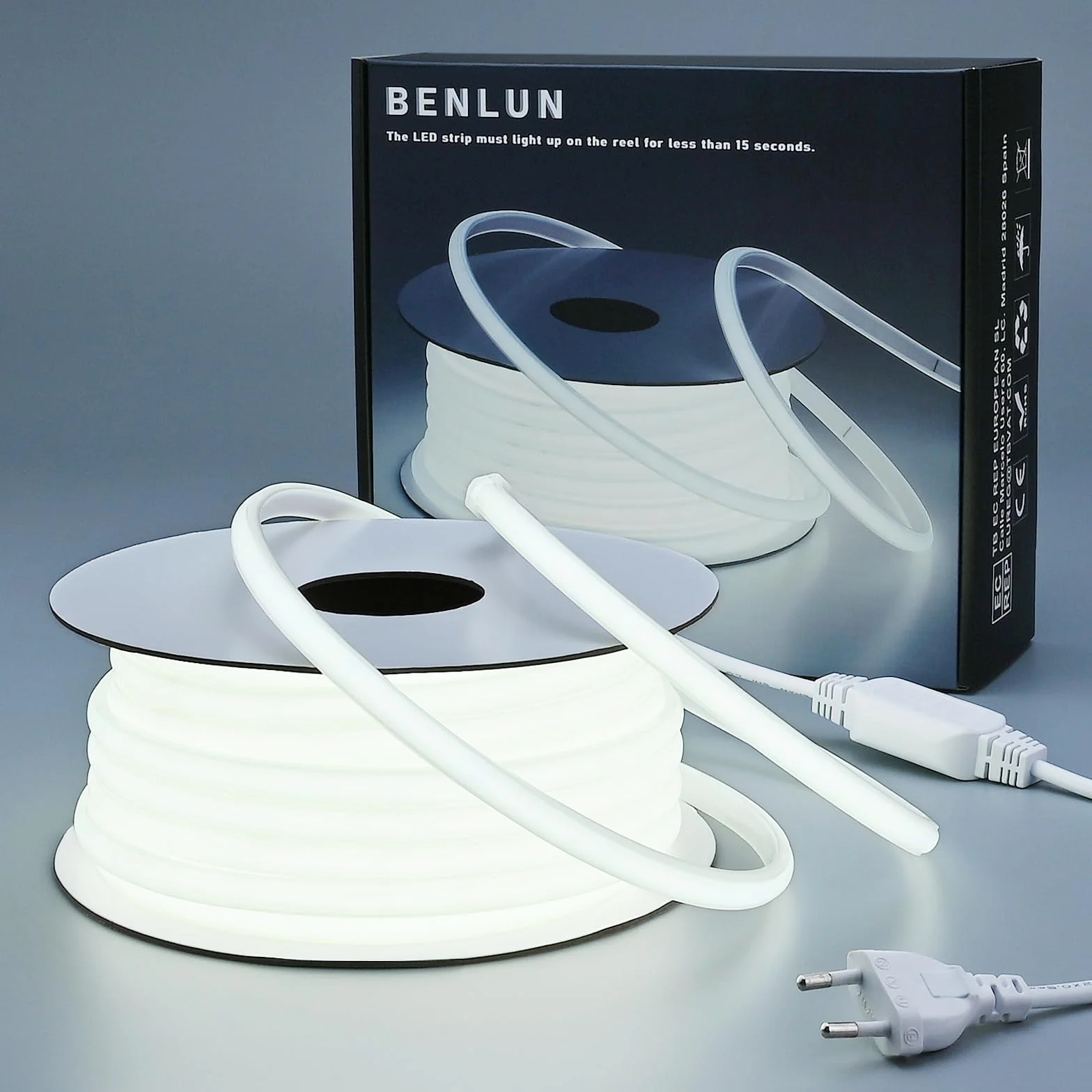 BENLUN 220V Ruban LED COB Exterieur Etanche 20M 6000K Blanc Froid Flexible Découpable 200W CRI 90+