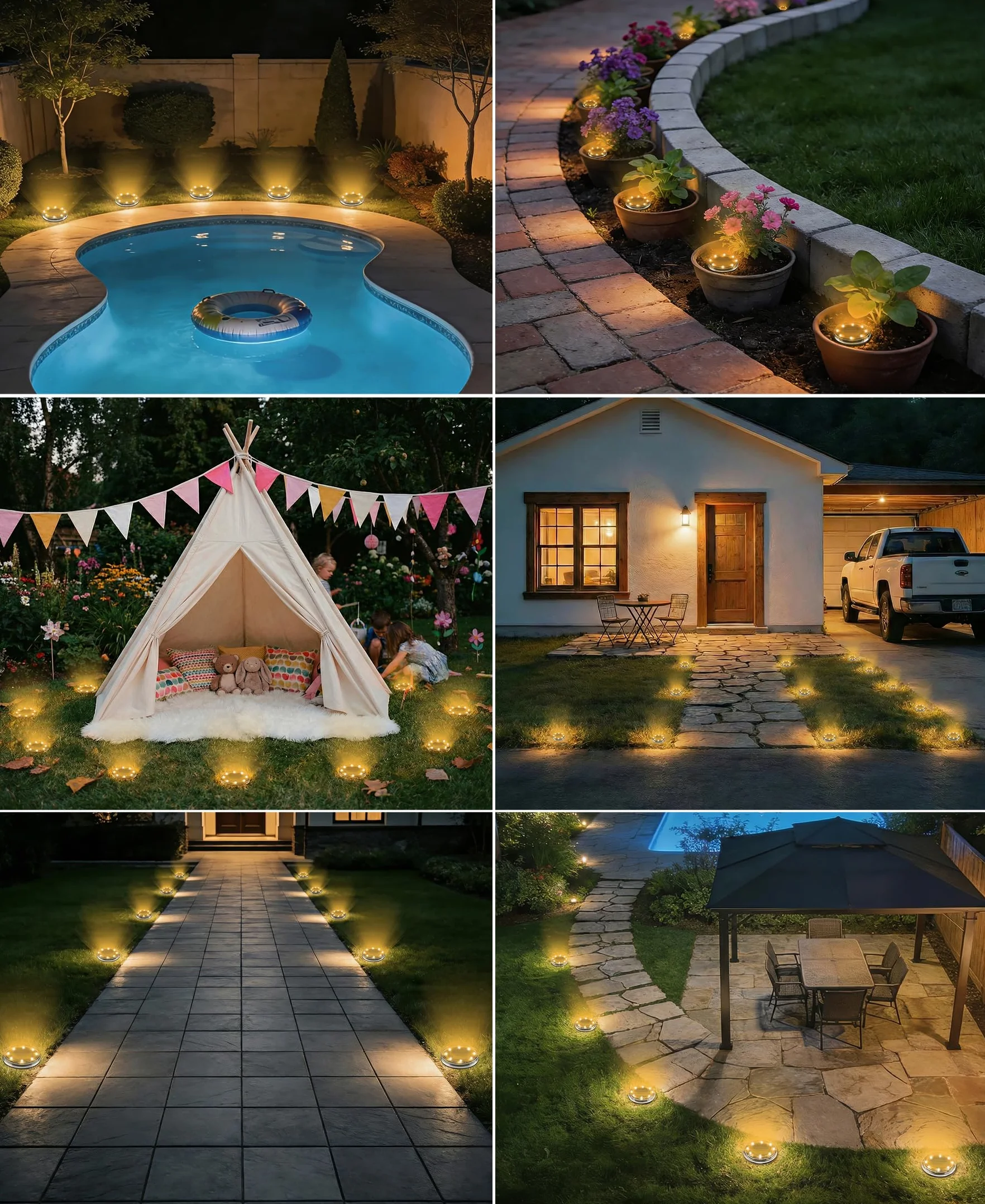 LOTMOS Lot de 12 Lampe Solaire Au Sol, 8 LED IP68 Étanche, Spot Solaire Extérieur Jardin, Blanc Chaud
