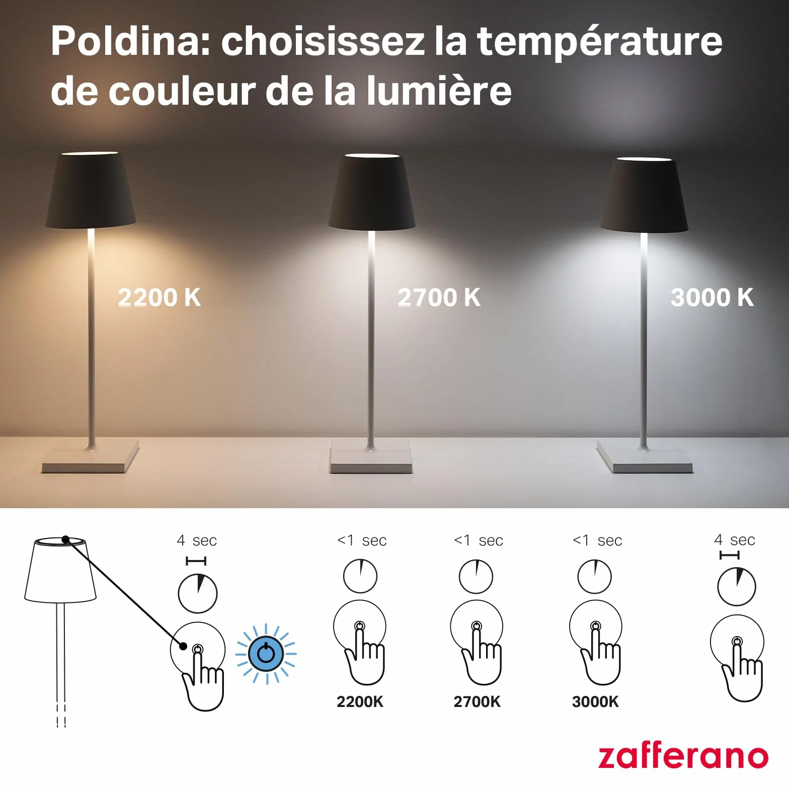 Zafferano Poldina Pro Lampe de Table Rechargeable Sans Fil Contrôle Tactile Dimmer 2200-3000 K Hauteur 38 cm Couleur Corten