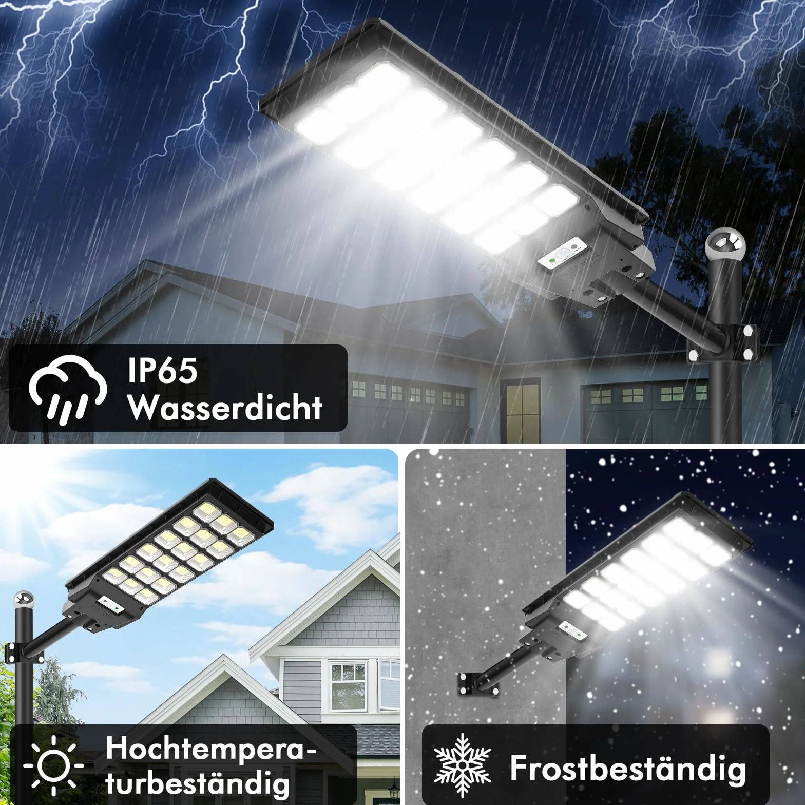 Lampadaire Solaire LED 600W Extérieur IP65 Étanche 6500K Détecteur de Mouvement