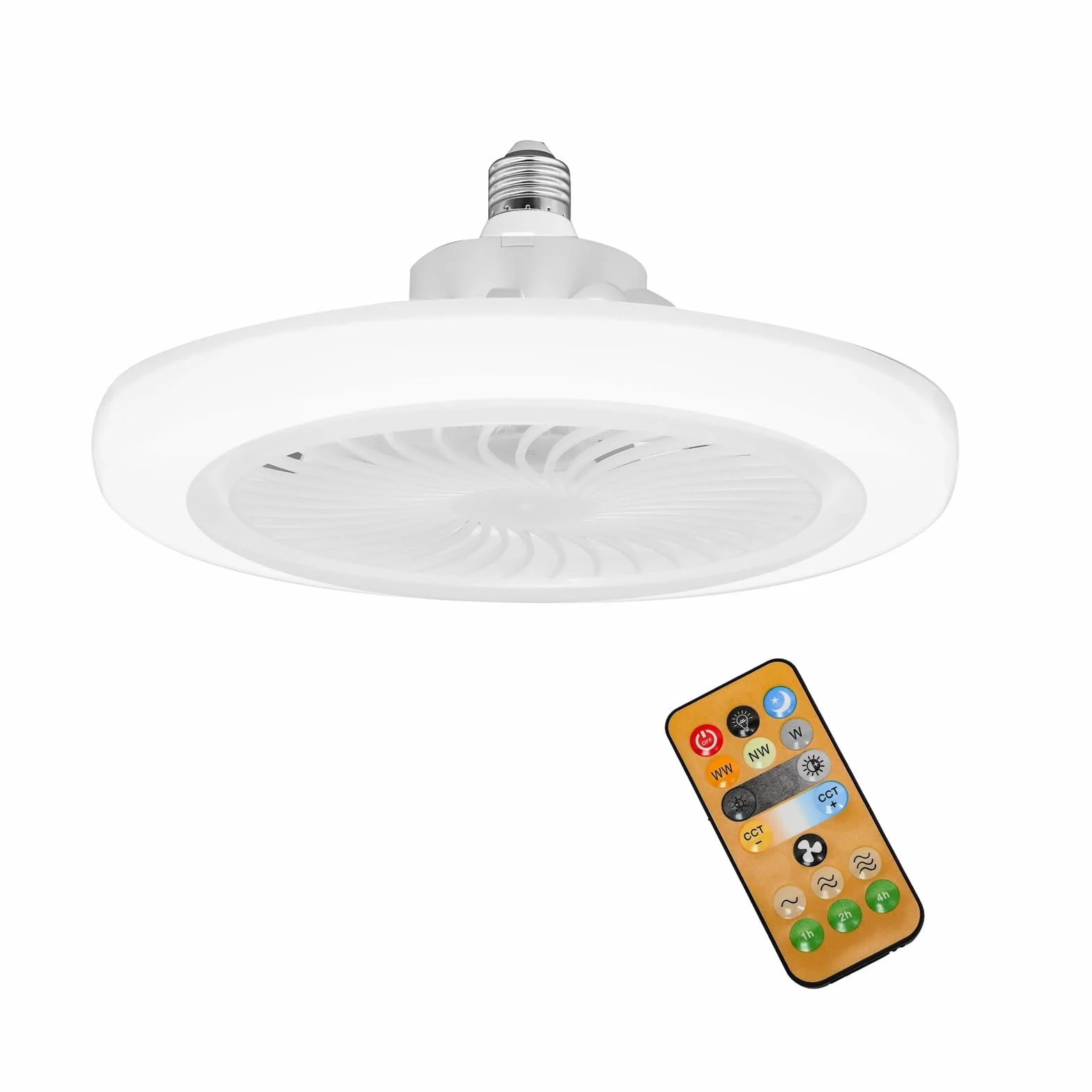 Lampe Ventilateur Plafond E27 Ampoule LED Dimmable 3 Vitesses Blanc