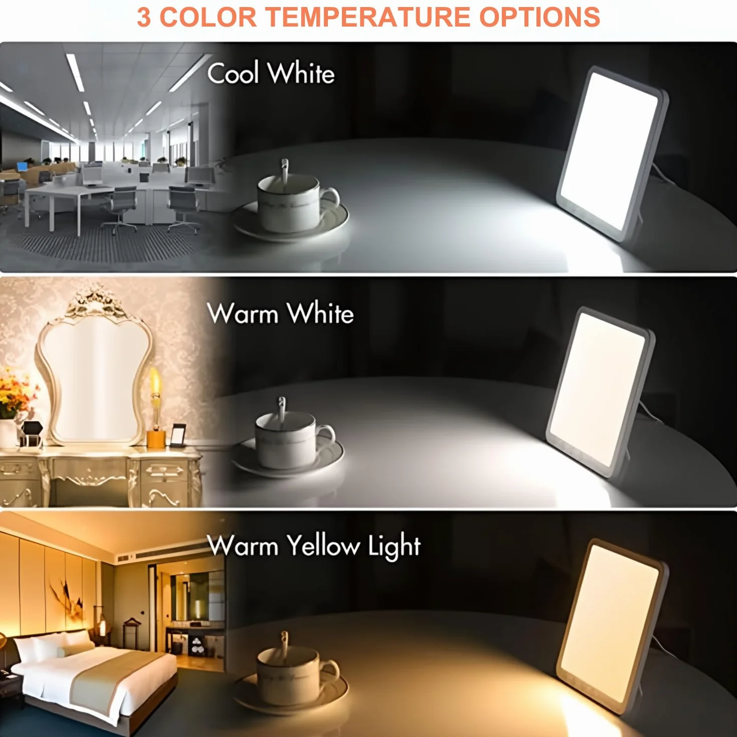 Lampe de Luminothérapie 15000 Lux, Simulation Lumière du Jour, Sans UV, 3 Températures de Couleur, 5 Niveaux de Luminosité, 6 Minuterie