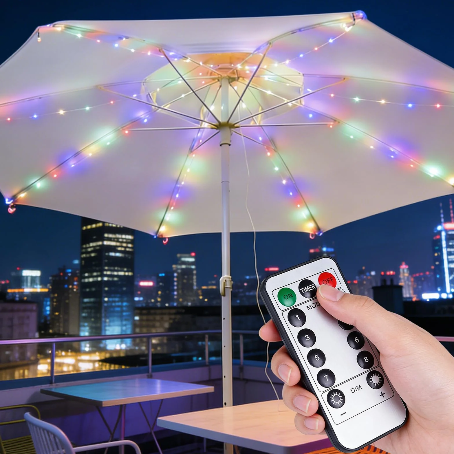 Guirlande lumineuse LED pour parasol IP67 8 modes avec télécommande