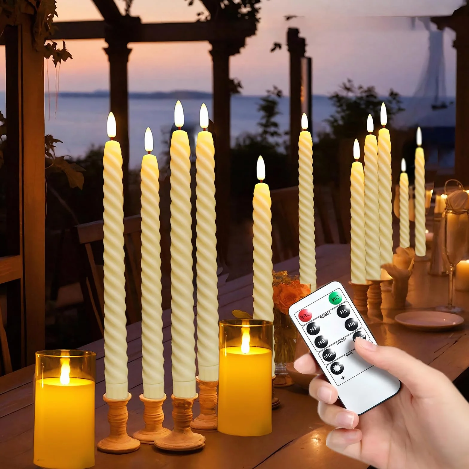 Lot de 6 Bougies à LED Décoratives, Sans Flamme, Télécommande avec Minuterie, Piles, pour Bougeoirs, Beige