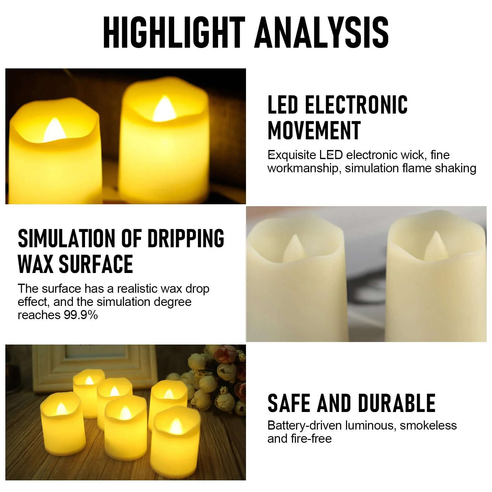 Bougies LED Vacillantes 24 Pièces Effet Flamme Réaliste Chauffe-Plat Électriques Sans Flamme pour Noël Mariage