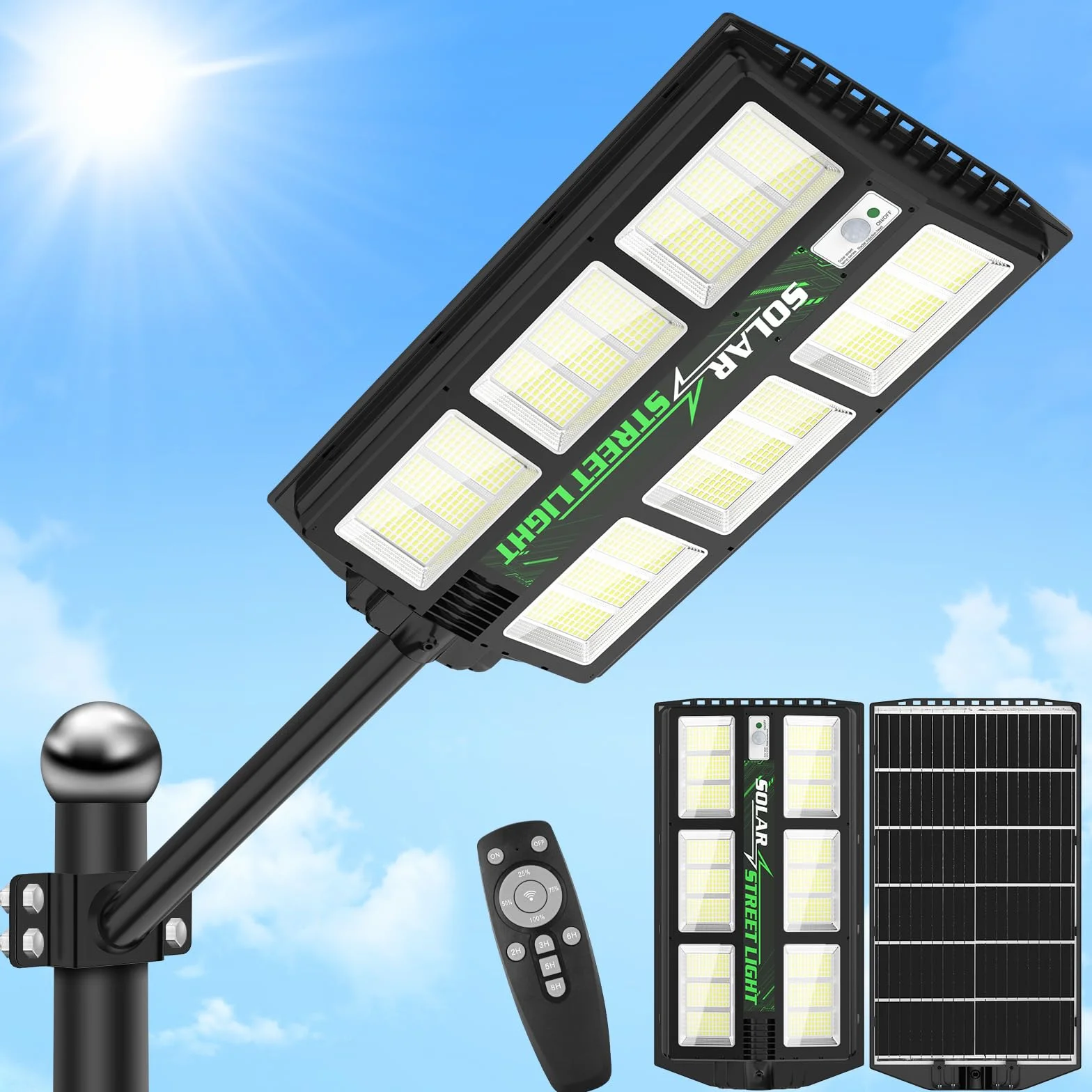 Lampadaires solaires d'extérieur 1200 W IP65 imperméable 1170 LED 6500 K avec télécommande