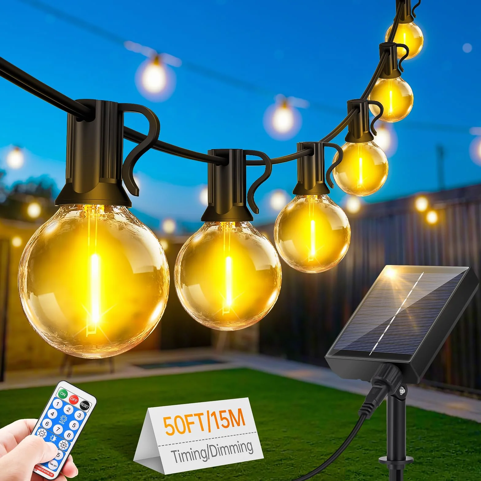 Guirlande Lumineuse Extérieure Solaire LED 15M 20+1 Ampoules 8 Modes IP44 Étanche avec Télécommande