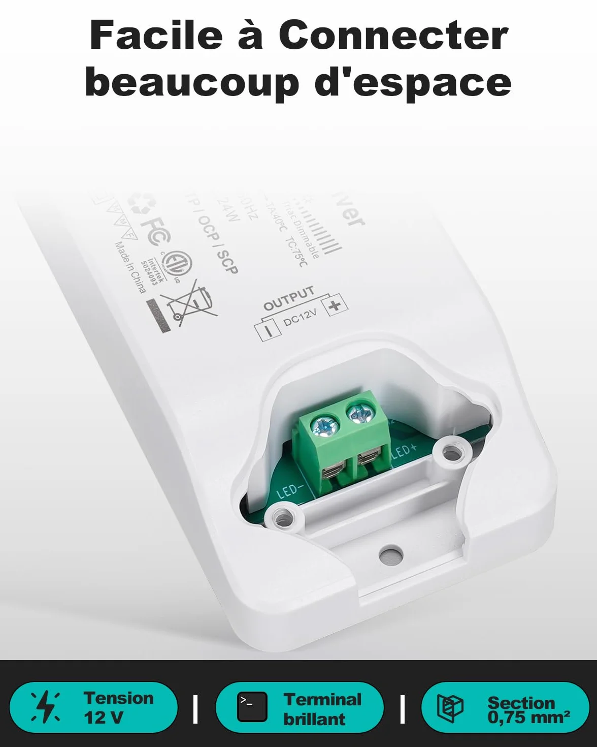 REYLAX Transformateur LED 12V Dimmable TRIAC 24W 2A Alimentation Tension Constante 220V AC DC Convertisseur