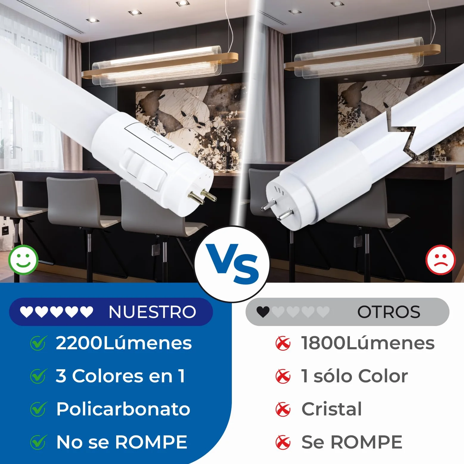 Lot de 4 Tube LED 120cm 18W CCT T8 2200 Lumens ATOMANT