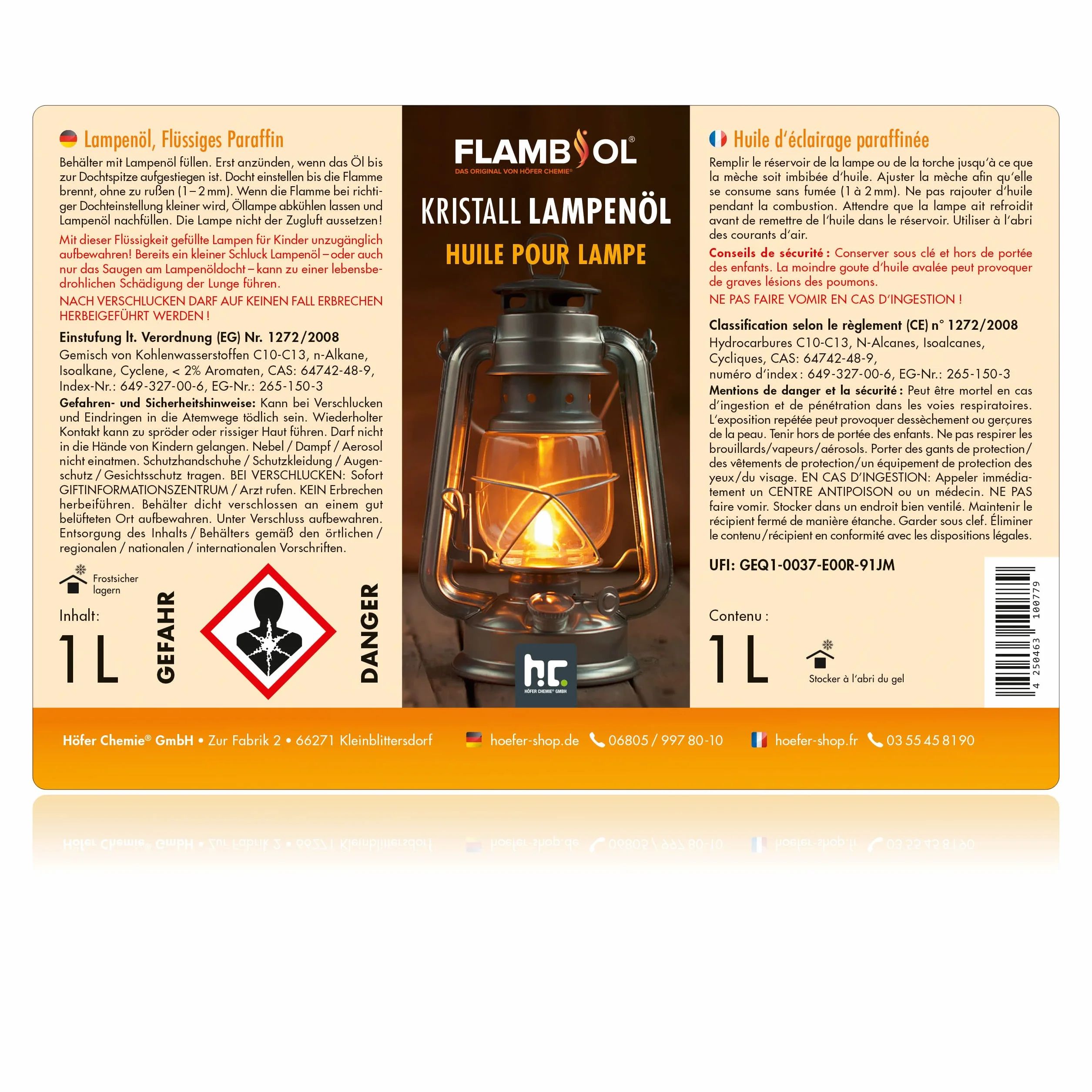 FLAMBIOL® Huile pour Lampe 1 L - Pour Lampes à pétrole, Lampes à Huile et Torches