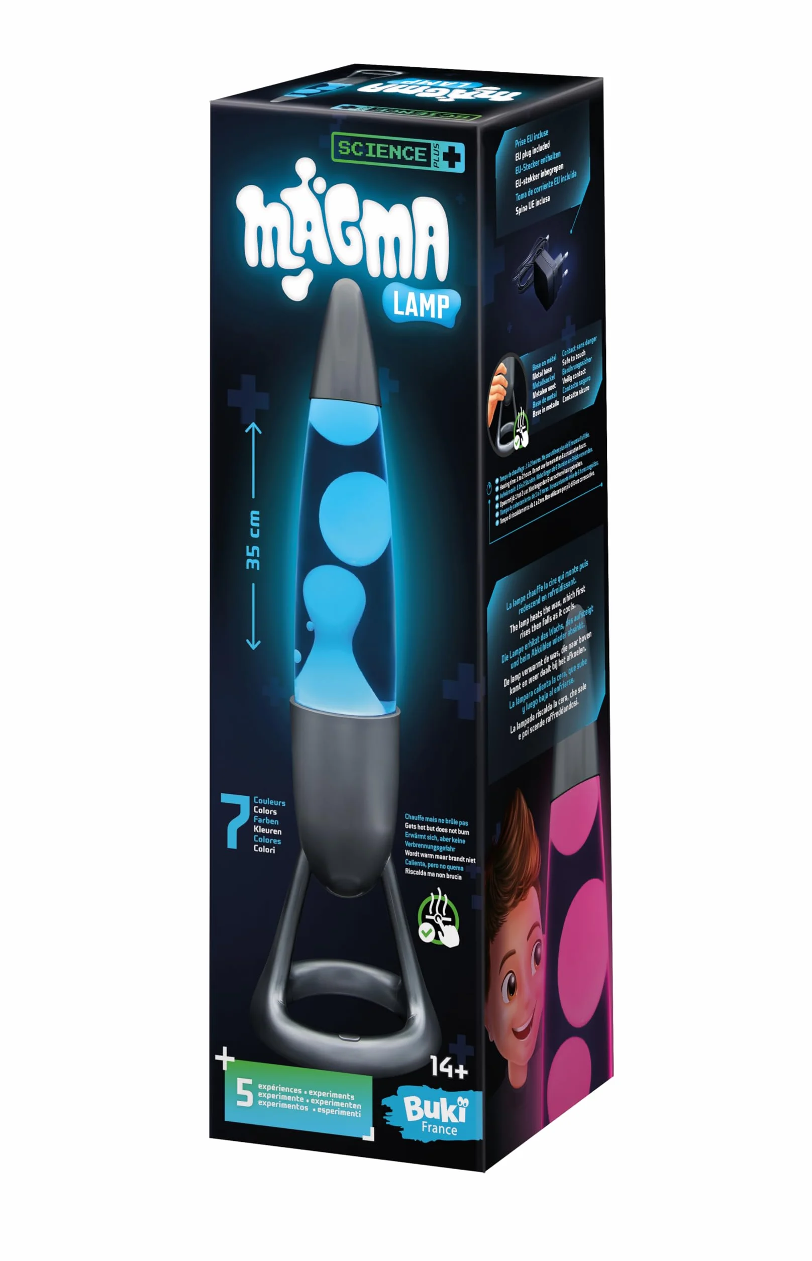 Lampe Magma 35 cm Sécurisée avec Éclairage LED 7 Couleurs – Base Métal – Ne brûle Pas – Cycle Automatique – Décoration Chambre – Fonctionne Secteur – Dès 14 Ans