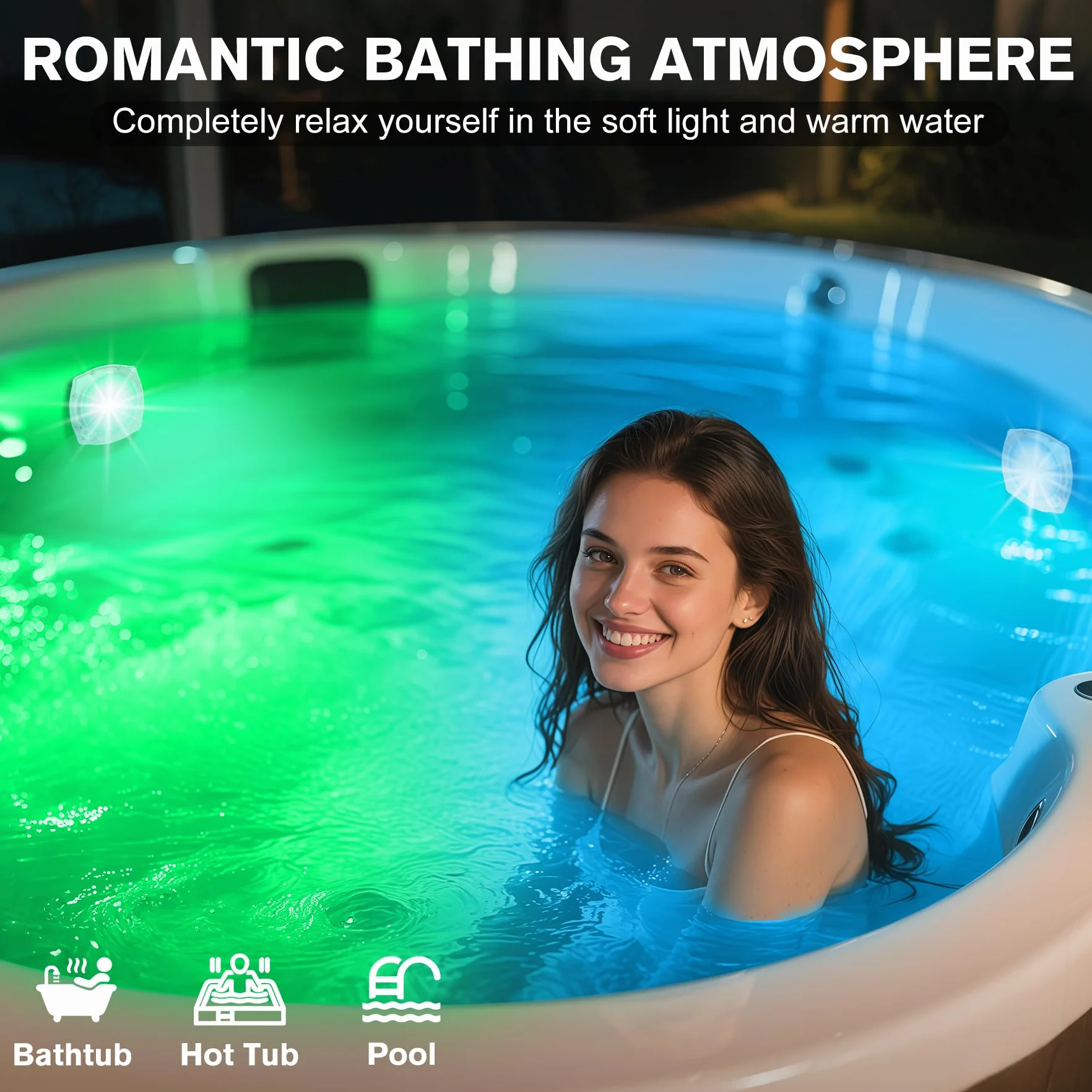 DeeprBetter Lumiere Piscine Hors Sol LED avec Télécommande, Rechargeable, IP68, 9 Modes