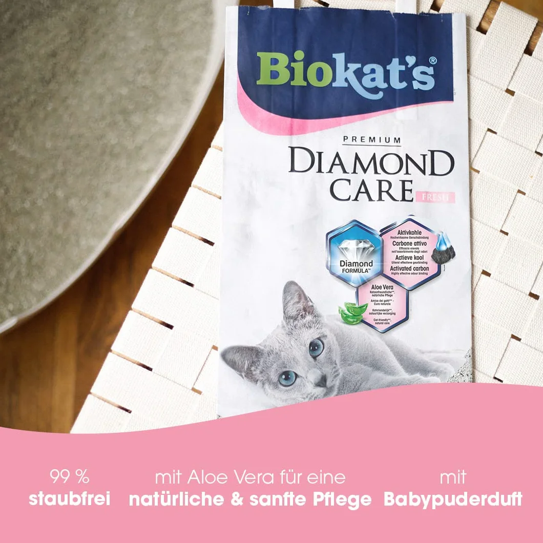 Biokat's Diamond Care Fresh Litière pour chats au charbon actif et Aloe vera - 1 sac (1-10 l)