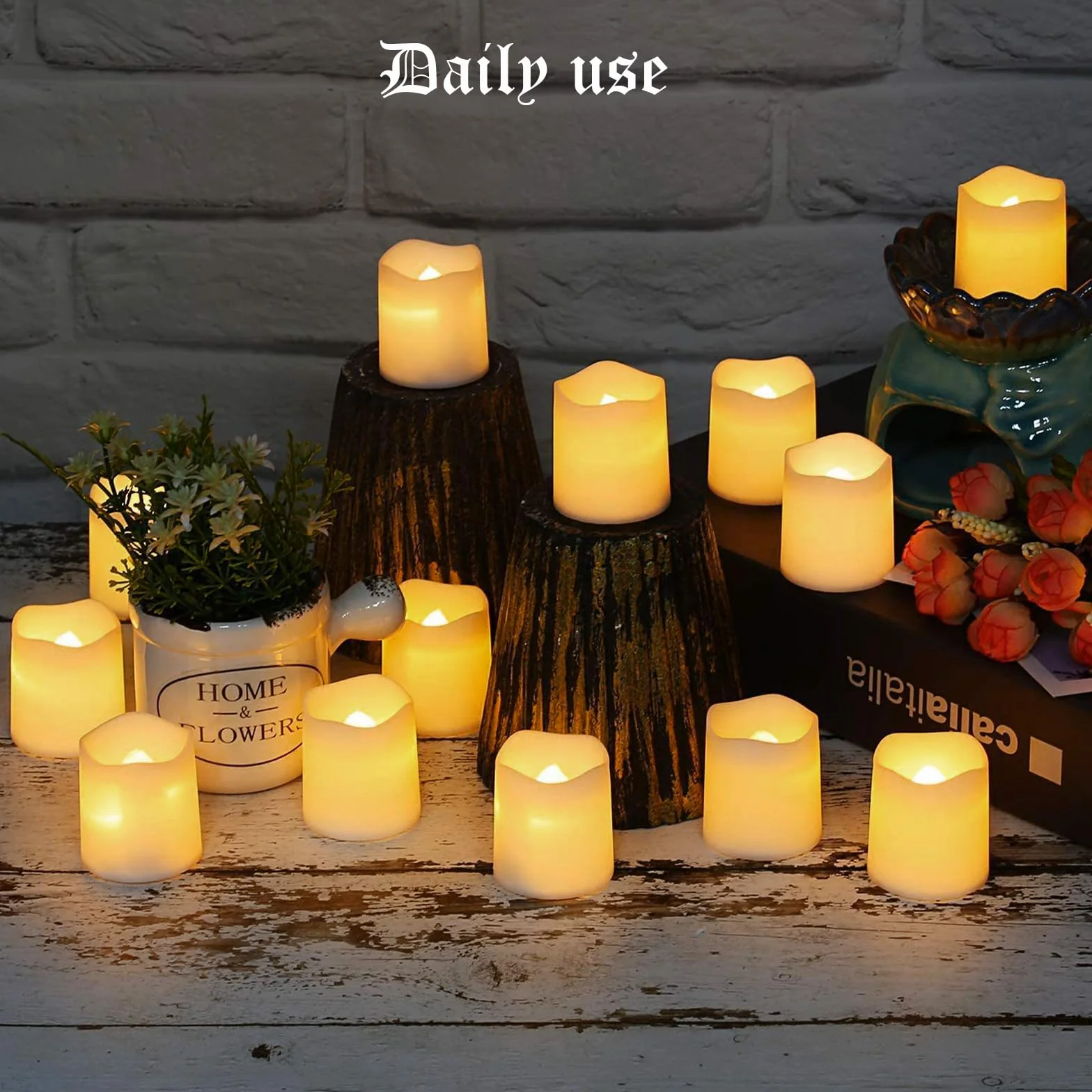Bougies LED Sans Flamme 24 Pièces, Fonctionnement à Piles, Petites Bougie Chauffe-plat Électrique pour Noël
