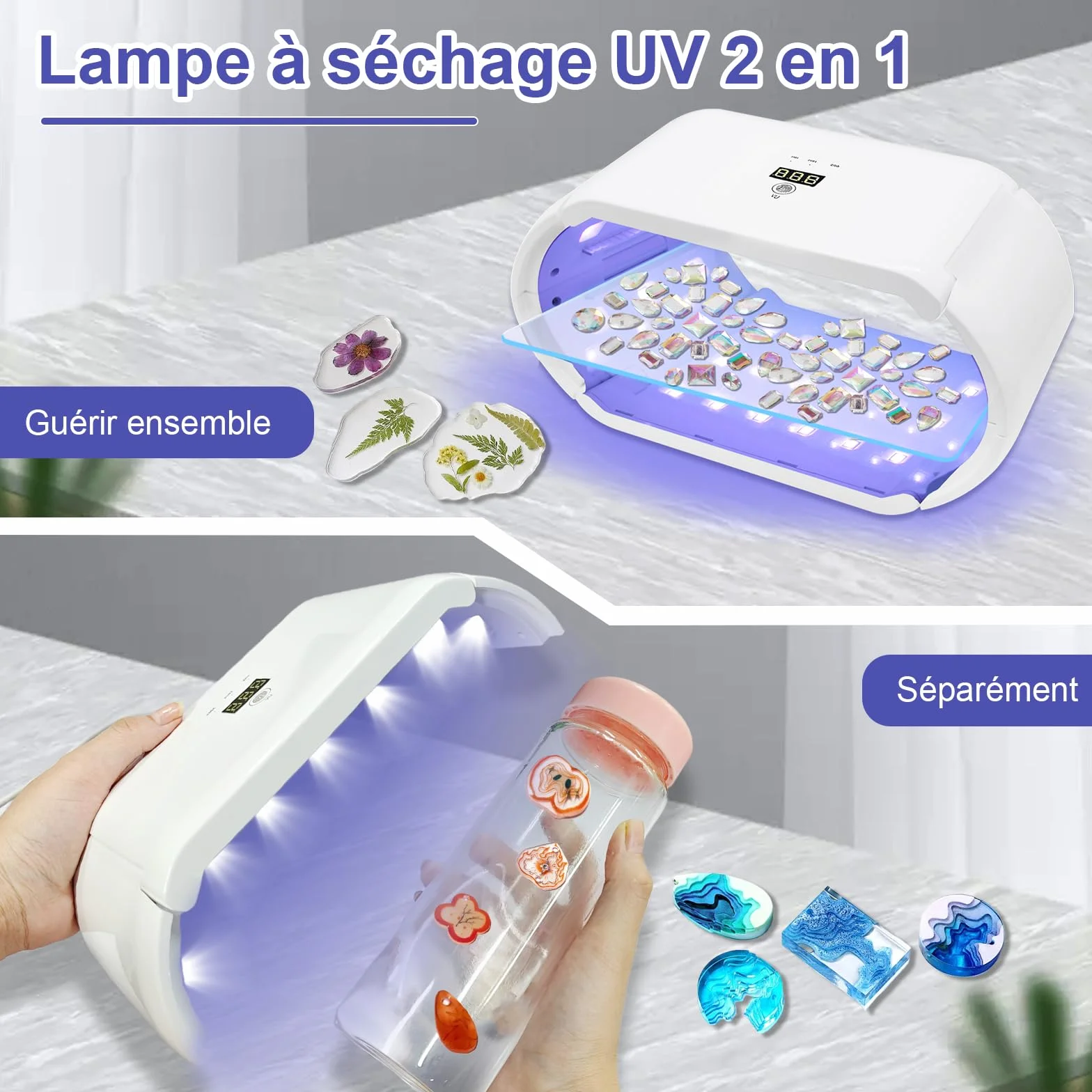 Lampe à Résine UV Double Face 48W avec Affichage LED pour Durcissement Rapide Bricolage Bijoux