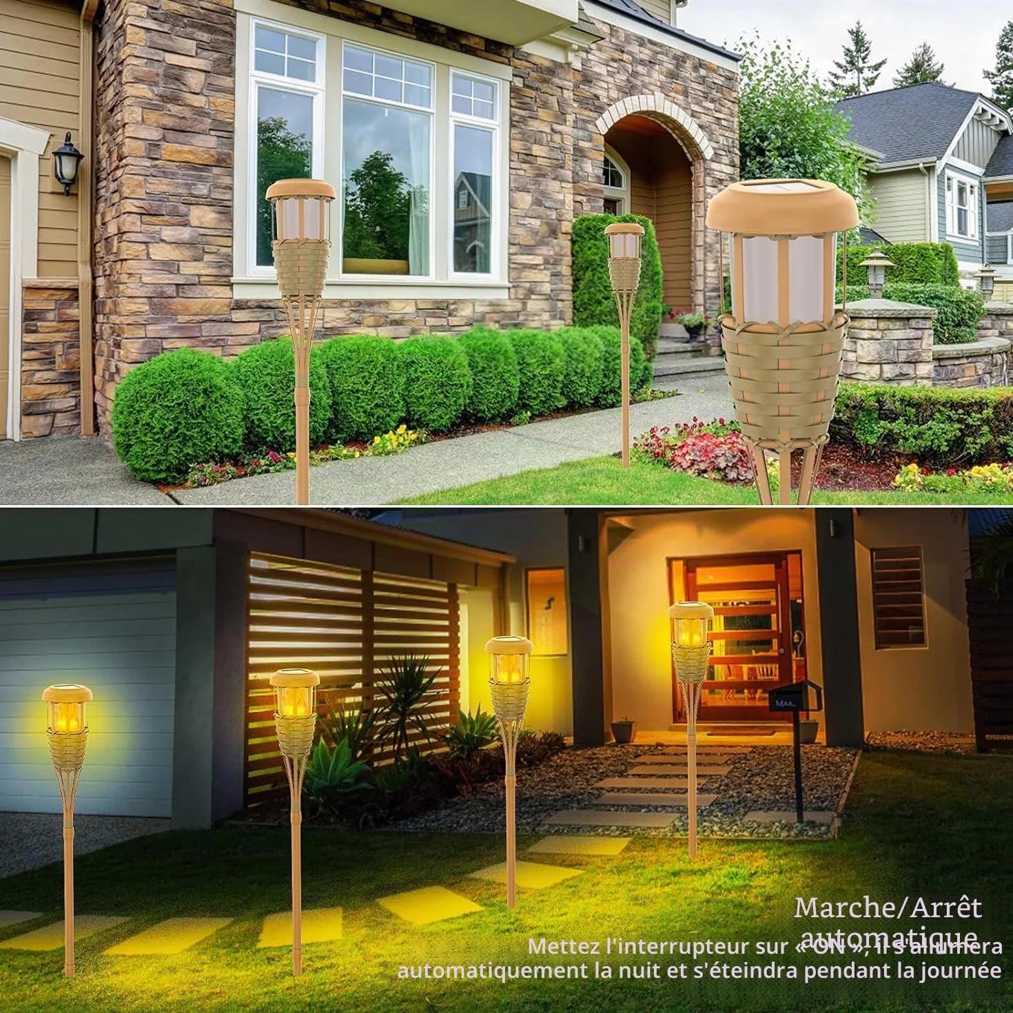 Lampes solaires d'extérieur avec flamme vacillante, lot de 4 pour jardin et terrasse