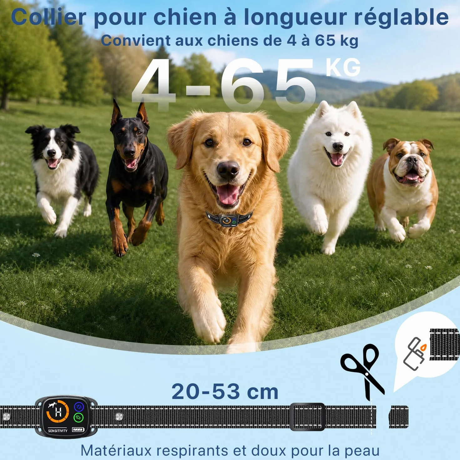 Collier Anti Aboiement Chien Électrique 6 Niveaux IP67 Rechargeable Noir