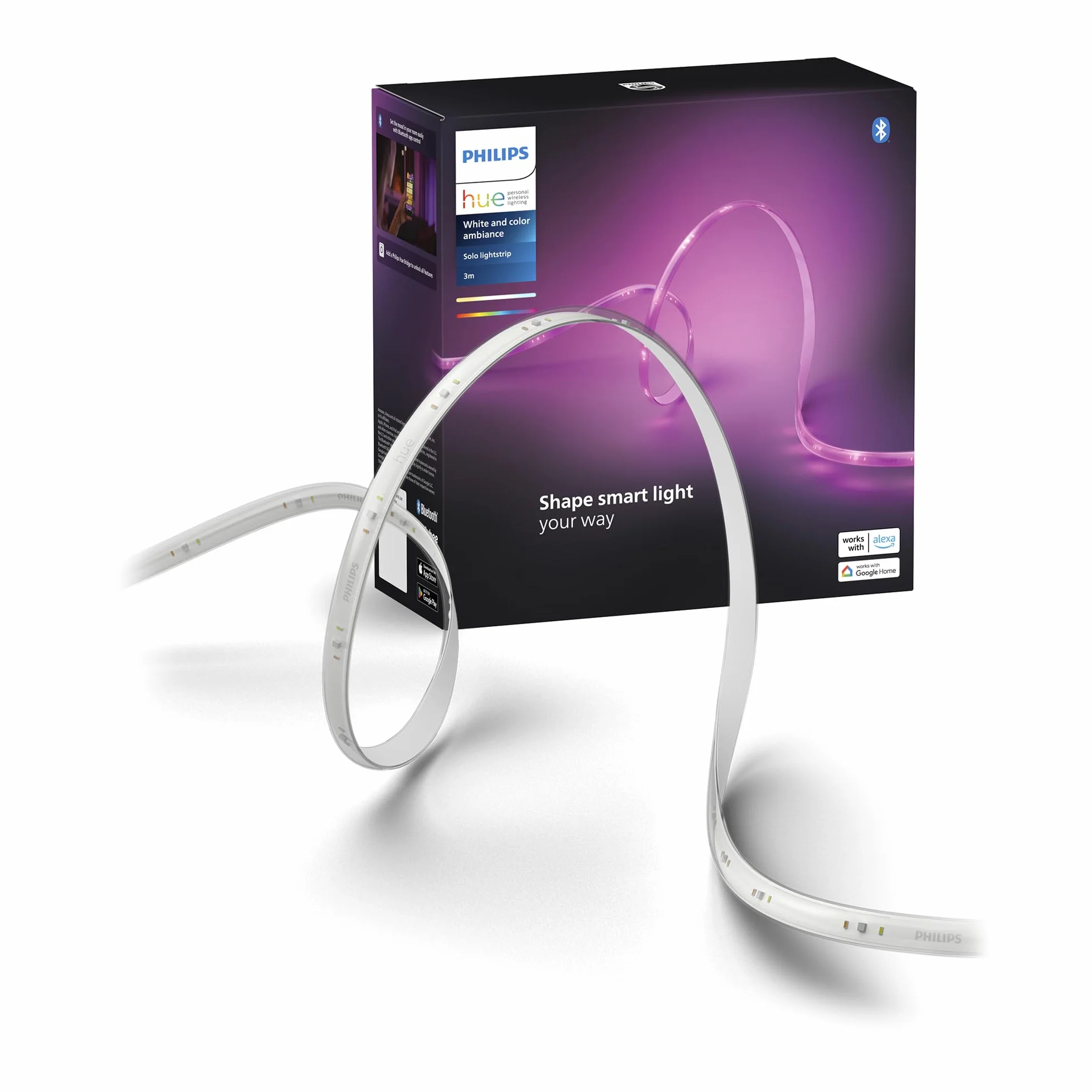Philips Hue White and Color Ambiance Kit ruban LED Lightstrip 3m intérieur - Bande led avec Hue App - Compatible Alexa, Google Assistant, Apple HomeKit