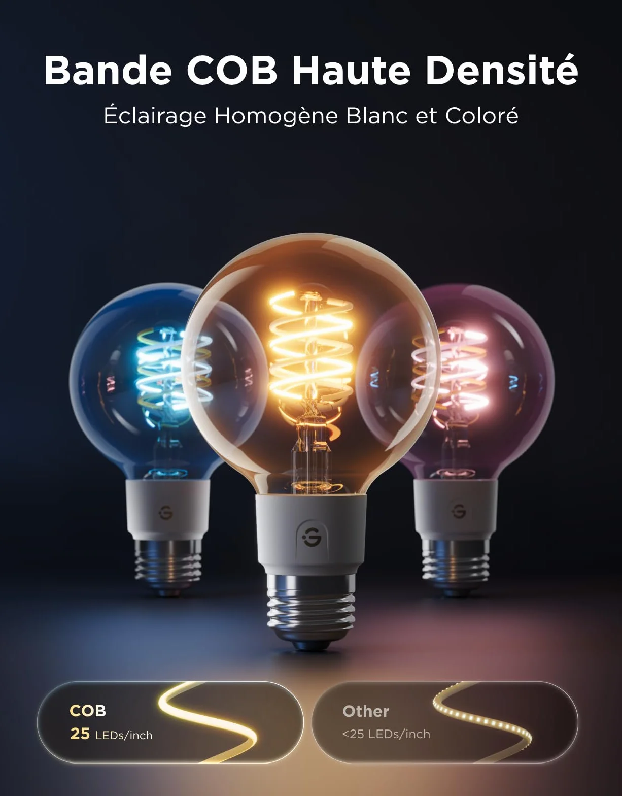 Govee Ampoule Connectée Edison E27 Lampe LED Vintage RGBWW G80 Compatible Matter Google Assistant Dimmable Lot de 2