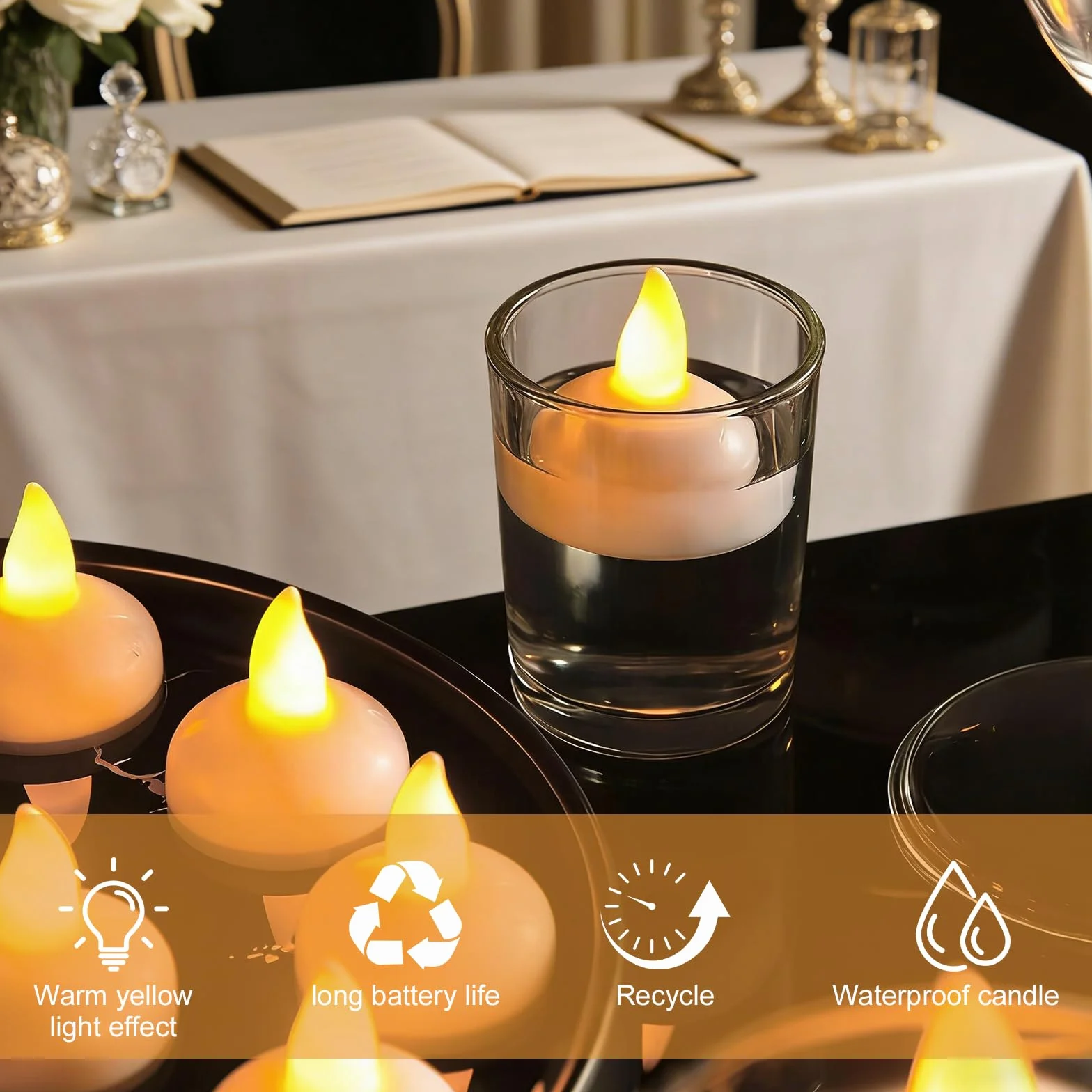 Bougies LED Flottantes Chauffe-Plat 36 pièces Blanc Chaud Sans Flamme